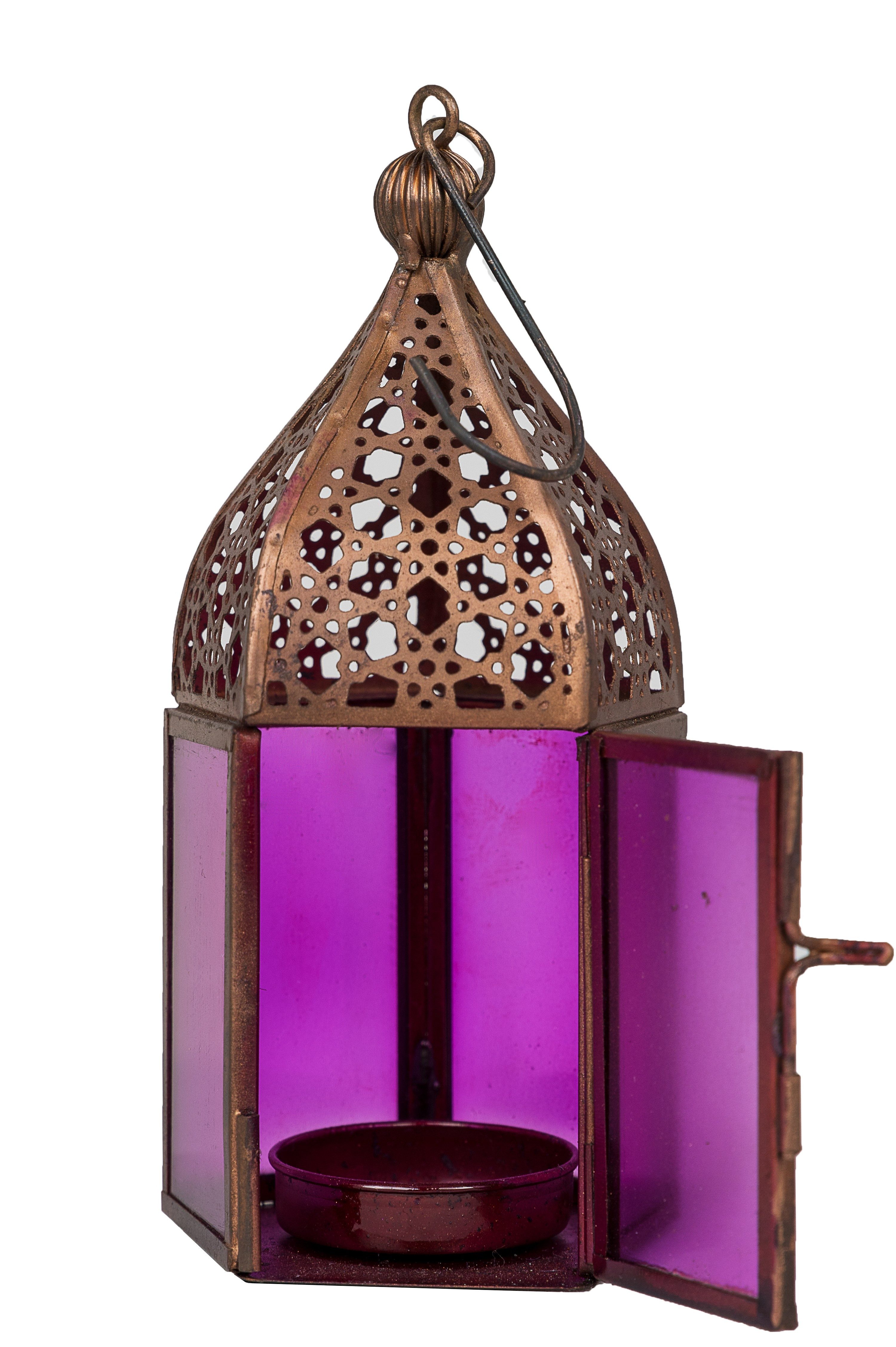 Marrakesch Orient & Mediterran Interior Teelichthalter Orientalische Laterne Meena modern aus Metall und Glas in Pink 16 cm (1 St), Handarbeit