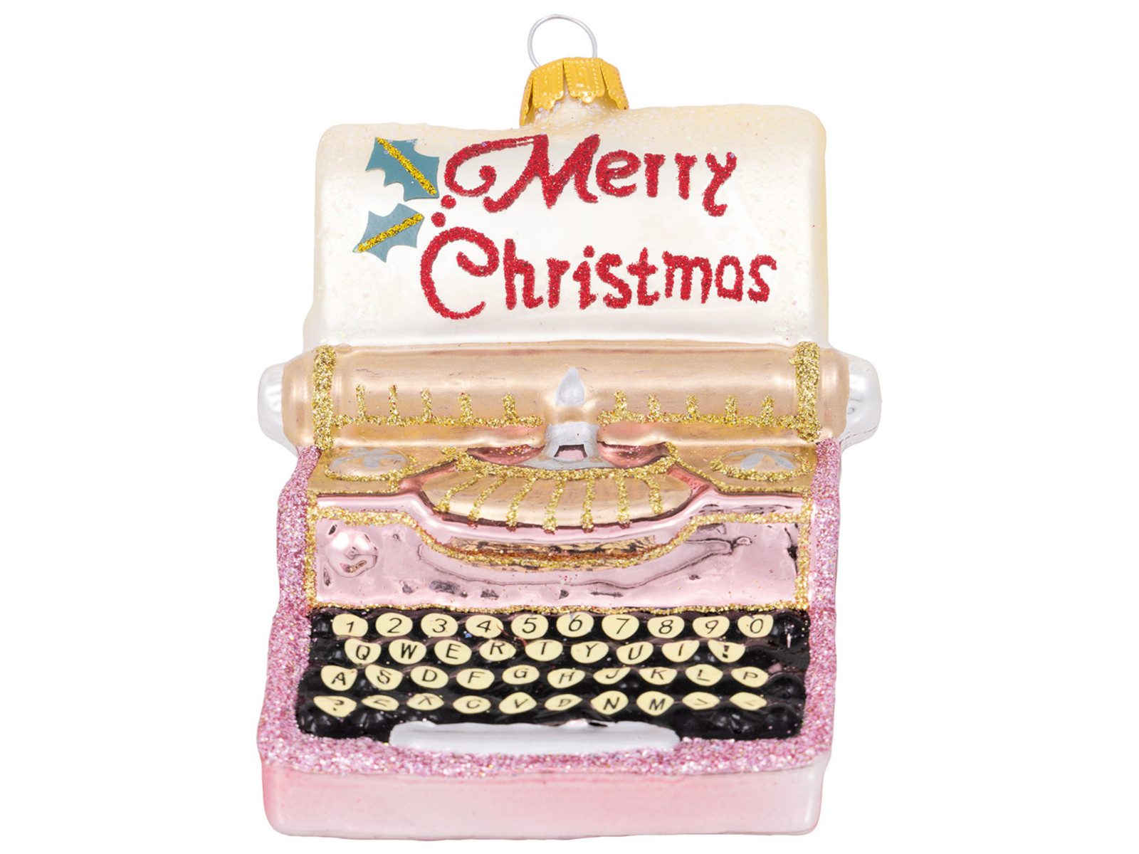 Greengate Baumbehang Anhänger Glas Schreibmaschine Merry Xmas pale pink 9cm