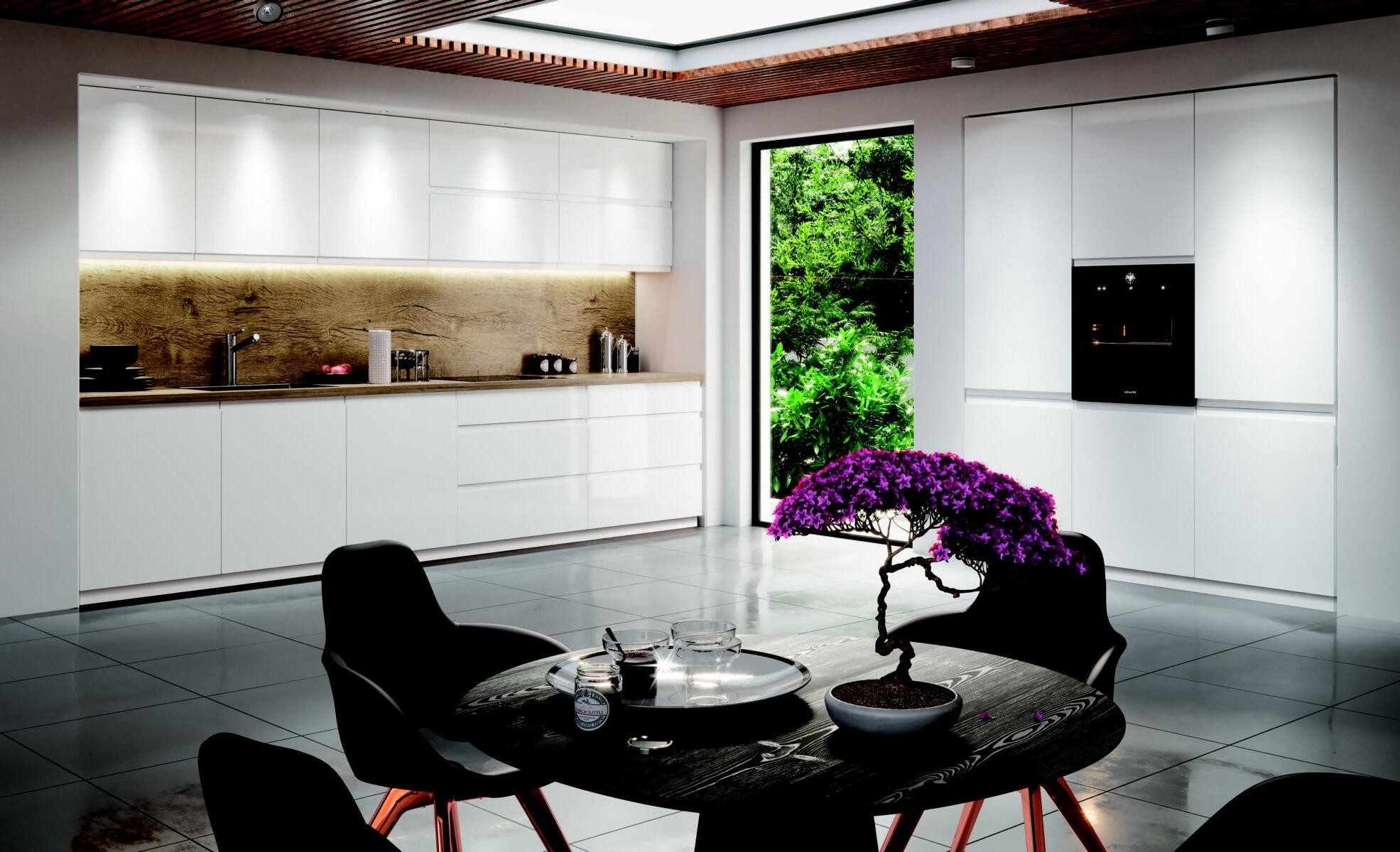 Küchenzeile Holzküchenmöbel mit schwebenden Schränken in modernem Design