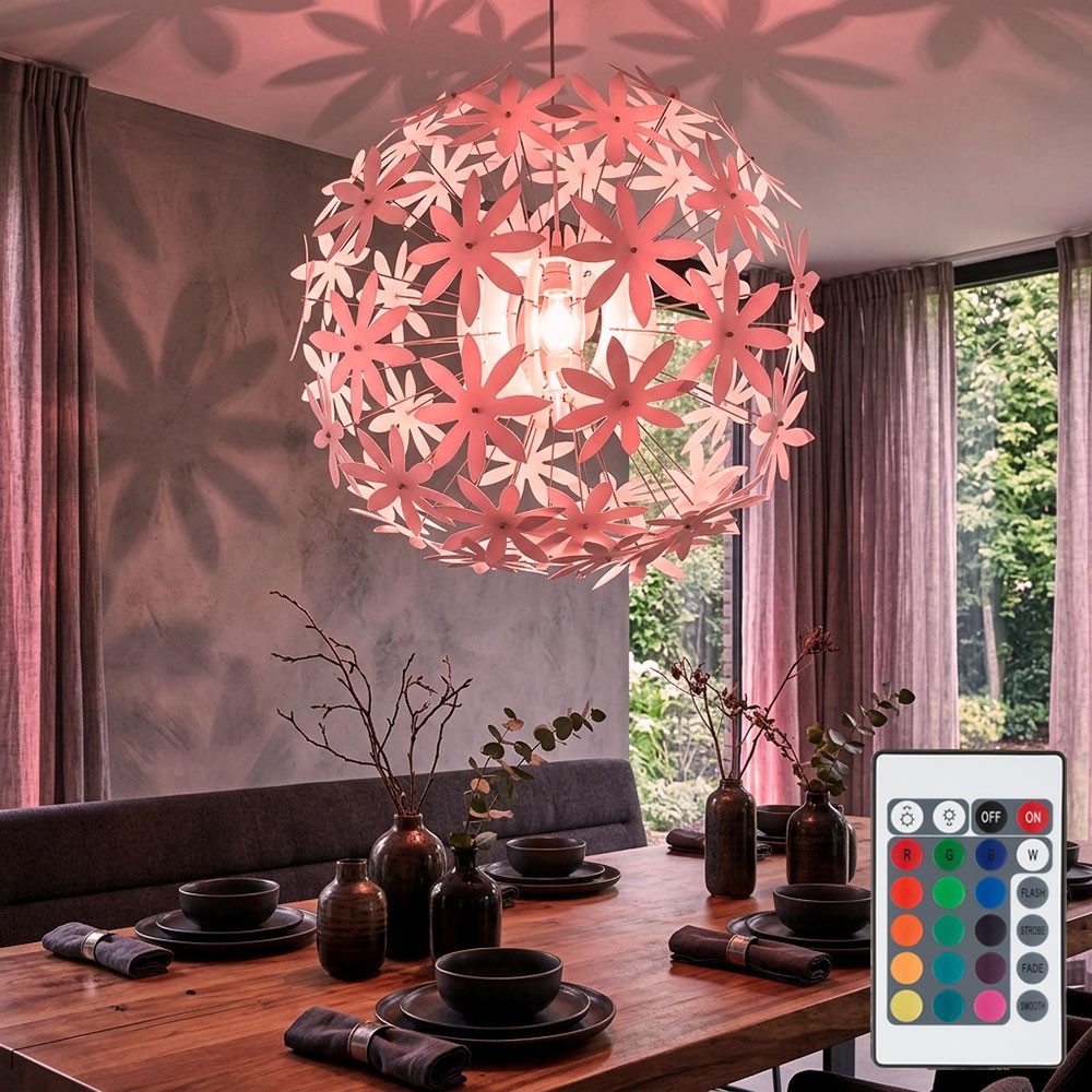 GLOBO LIGHTING LED Pendelleuchte, Leuchtmittel inklusive, Warmweiß, Farbwechsel, Pendelleuchte Blumenmuster Deckenlampe hängend weiß