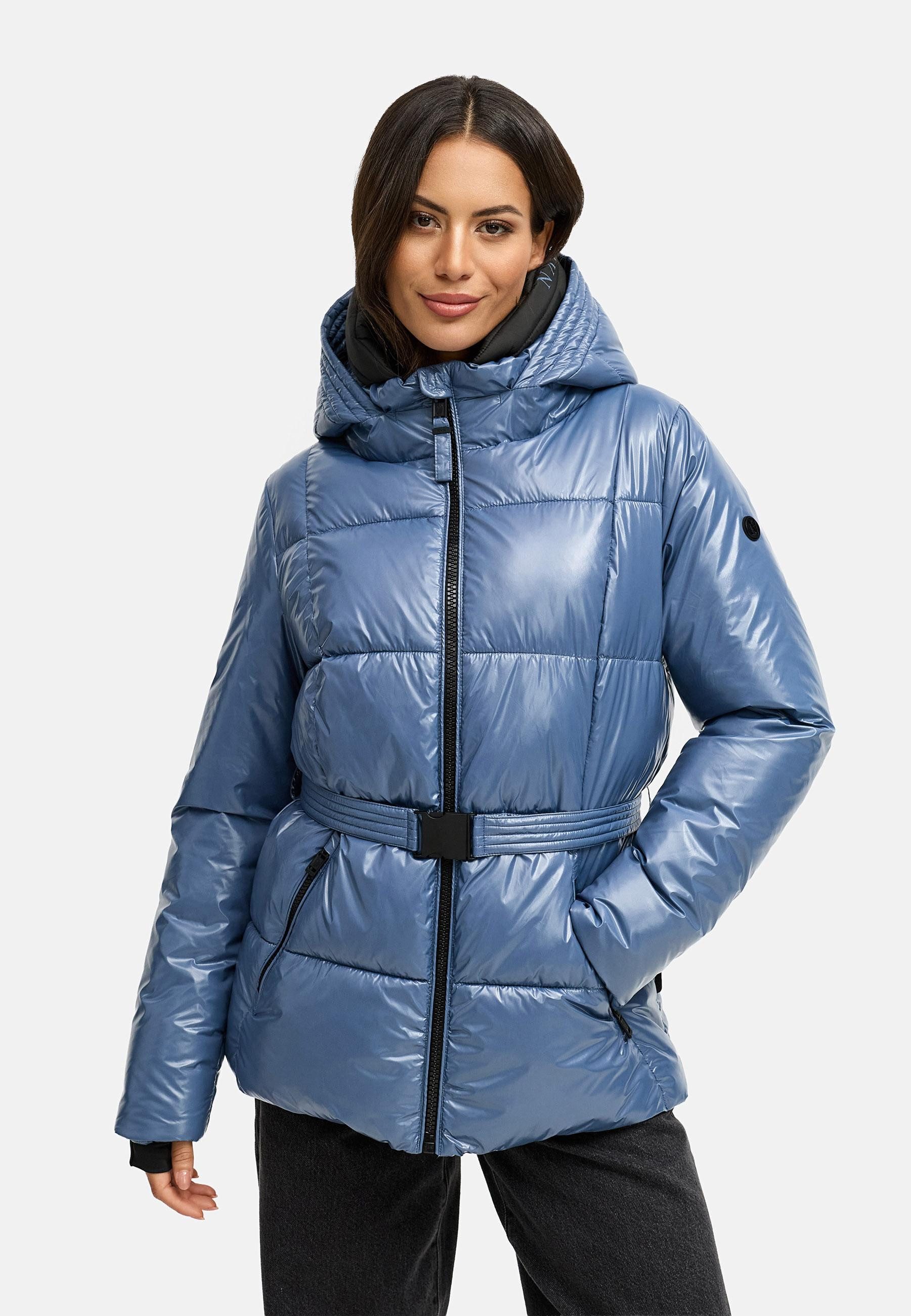 Navahoo Steppjacke Eisglanz 14 Glänzende Damen Winterjacke mit Taillengürtel