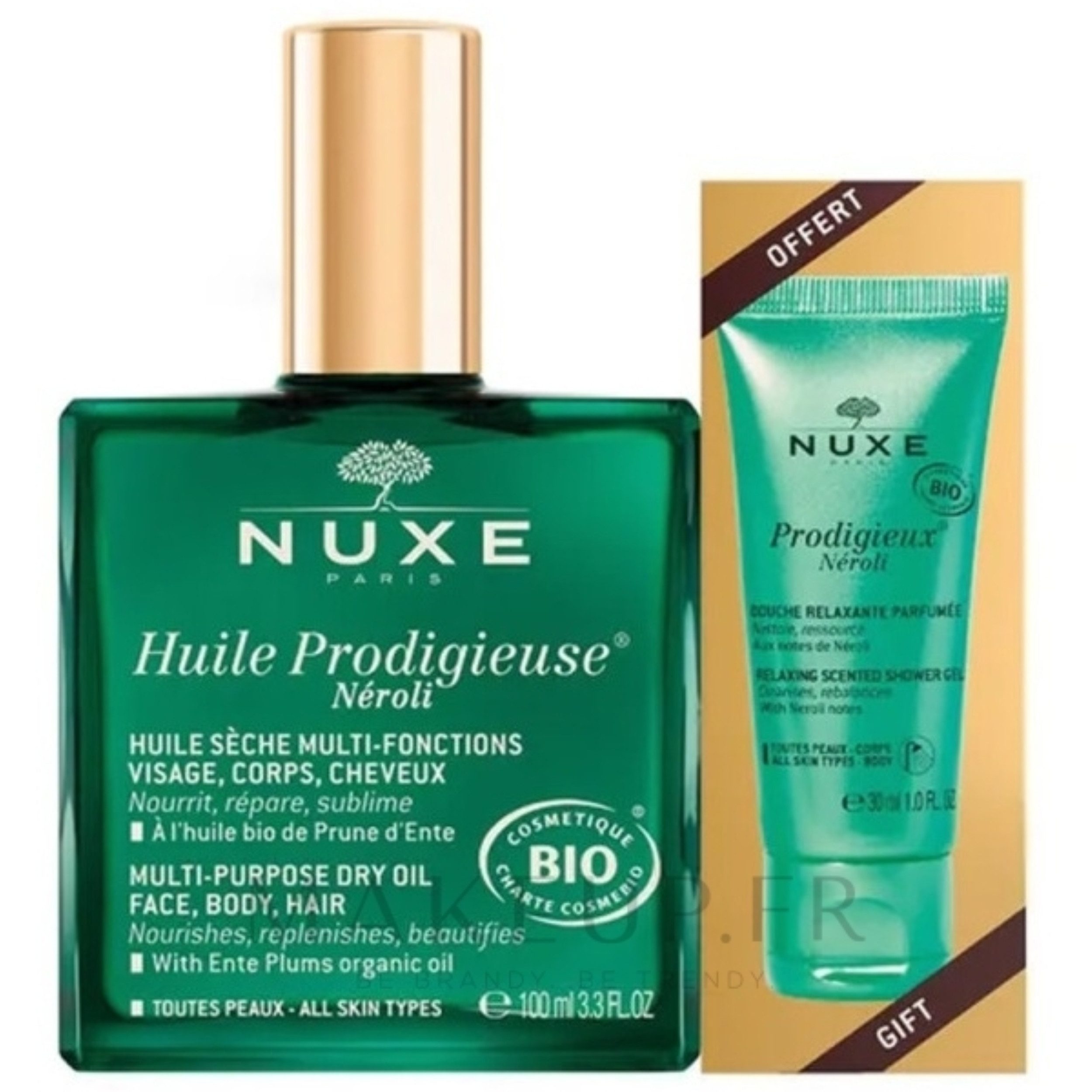 Nuxe Körperöl NUXE Huile Prodigieuse Néroli + Duschgel Pflegeset, Natürliches Pflegeöl & Aromadusche