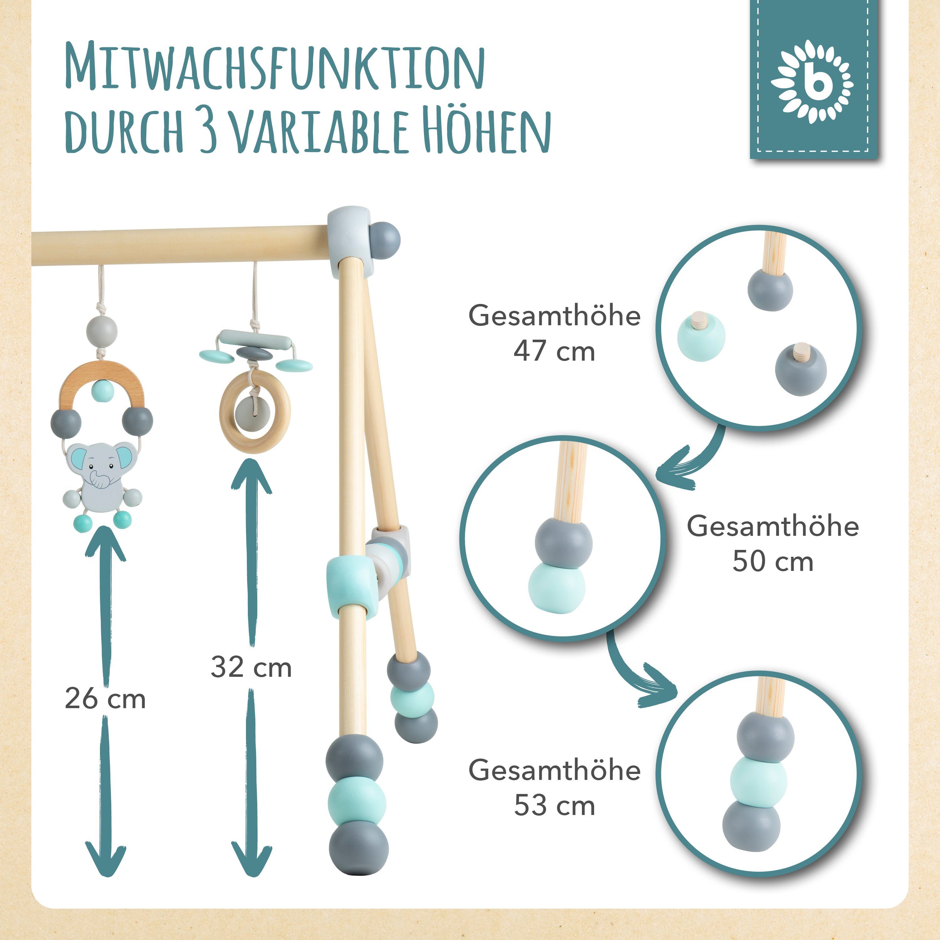 BIECO Baby Gym Bieco Spieltrapez Spielbogen Baby - Figuren, Rasseln Höhenverstellbar