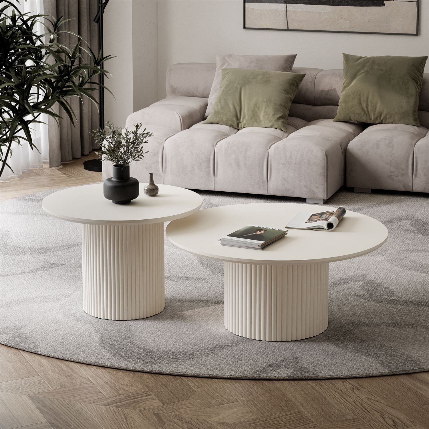 Lookway Couchtisch OVI-Tischset mit geriffelter Basis (2er Set), Durchmesser: ⌀80 cm und ⌀60 cm, Höhe: 36/42 cm – Bild 2 von 5