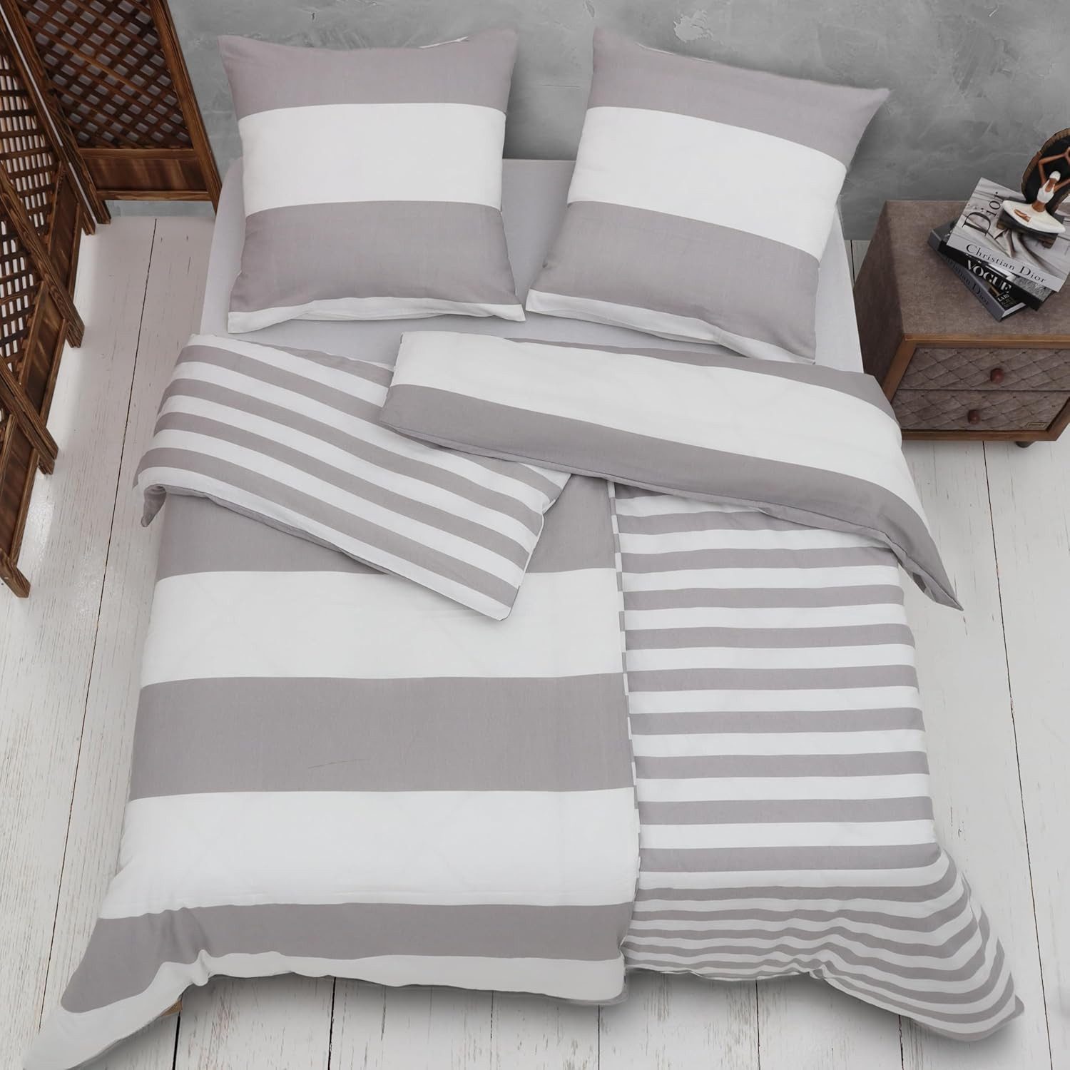 Vency Home Bettwäsche in Gr. 135x200, 155x220 cm oder 200x200, 4 teilig, 2x Bettbezug Reißverschluss + 2x Kissenbezug 80x80 Umschlagverschluss