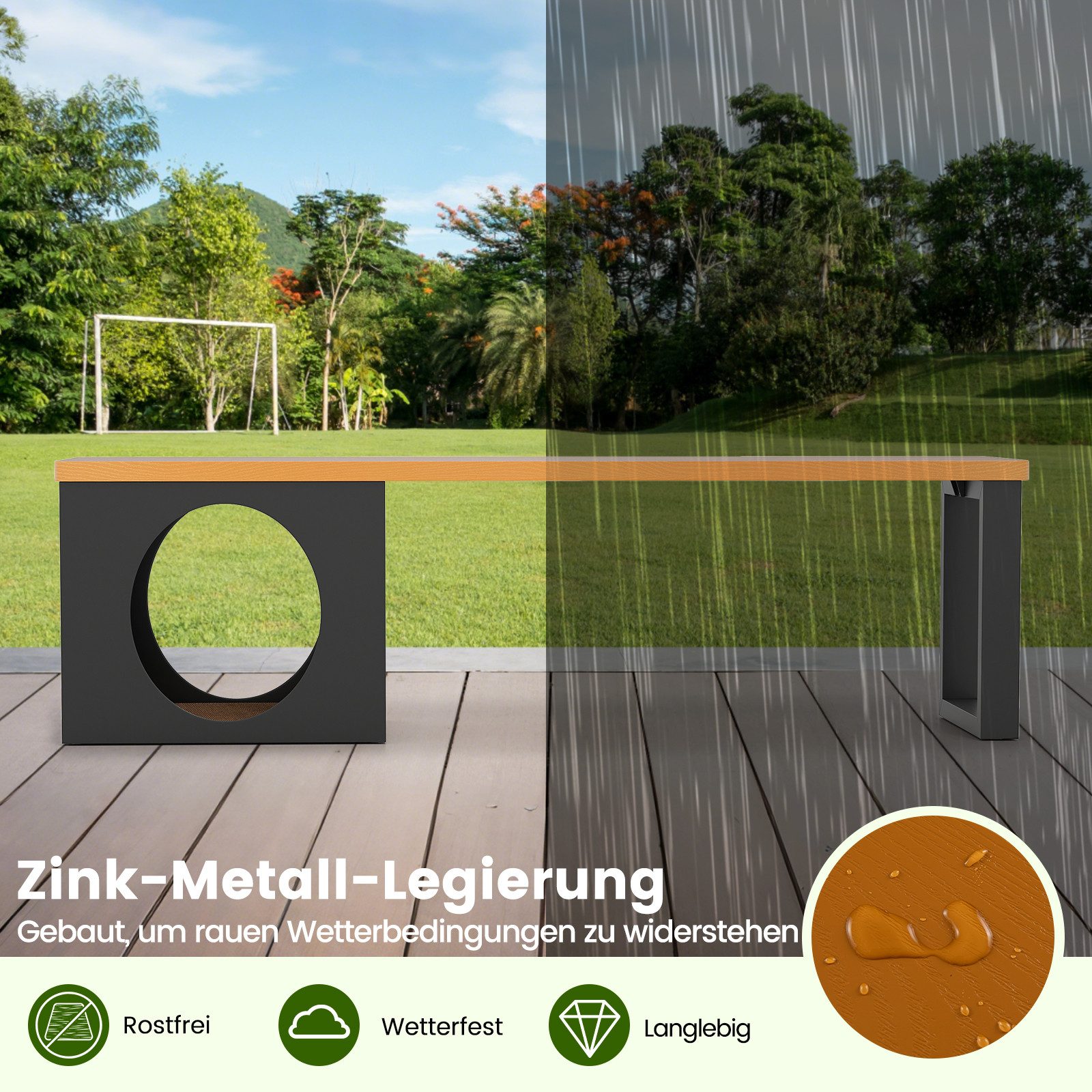 COSTWAY Gartenbank, 150cm Sitzbank mit Katzenhaus, für 3 Personen, bis 450kg