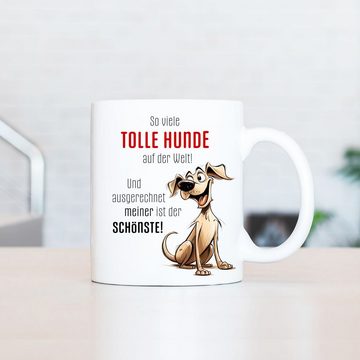 Cadouri Tasse TOLLE HUNDE Kaffeetasse mit Spruch - für Hundefreunde, Keramik, mit Hundespruch, beidseitig bedruckt, handgefertigt, Geschenk, 330 ml