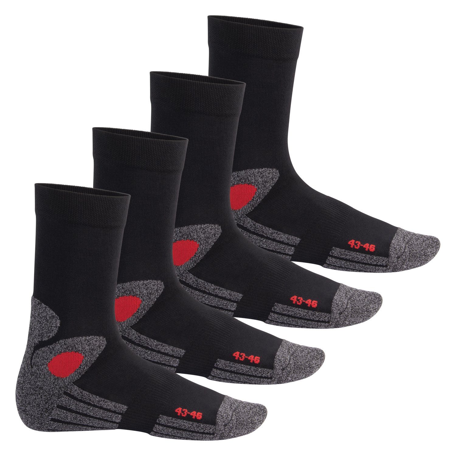 celodoro Arbeitssocken Trekking-Socken für Damen & Herren (4 Paar) mit Frotteesohle Schwarz / Rot