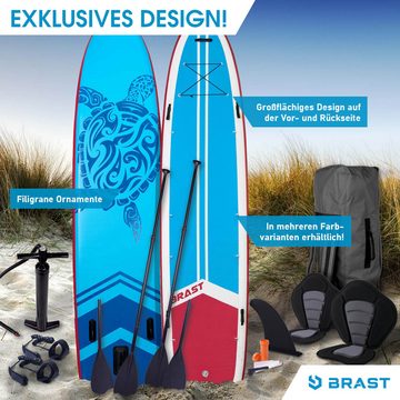 BRAST SUP-Board Family, Aufblasbares Stand up Paddle Set XXL, 370x87x15cm bis 210kg, inkl. Zubehör 2X Kajak-Sitz 2X Fußschlaufe, 2X Paddel Pumpe Rucksack