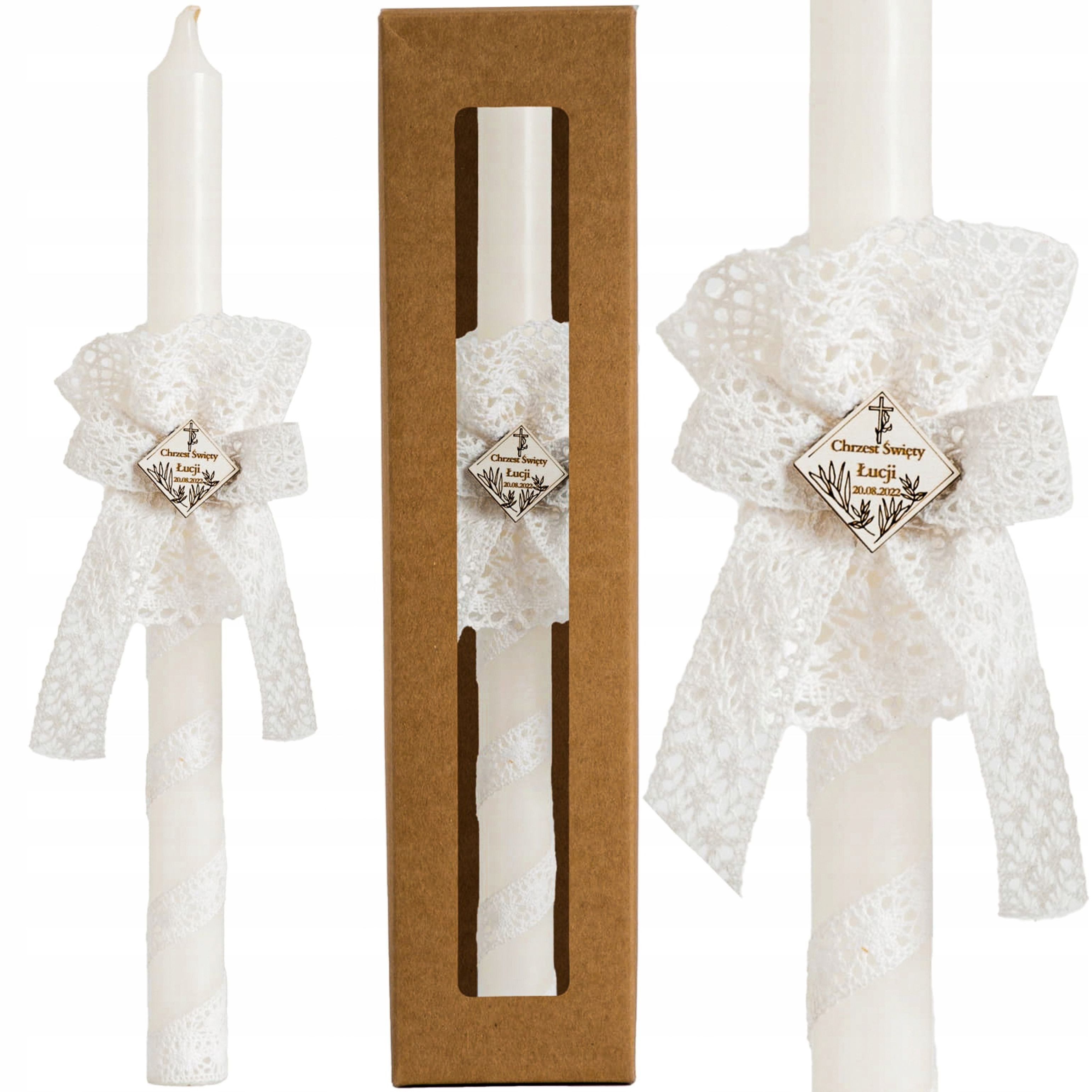 Festivalartikel Rustic-Kerze Boho Taufkerze personalisiert mit Box & Tropfschutz SC-12B (1-tlg)