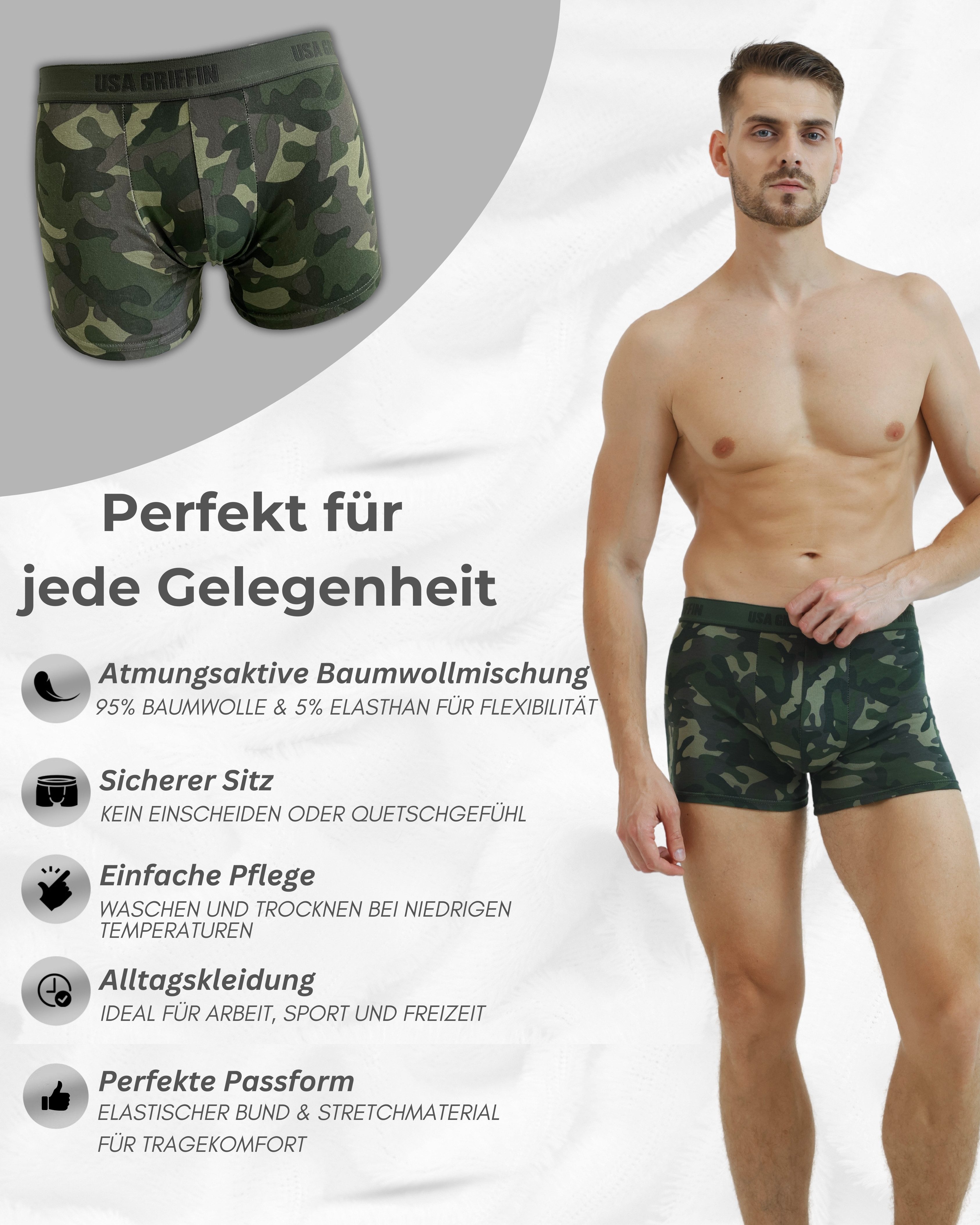 USA Griffin Boxershorts Herren Unterhosen (SET, 3er Pack) Stretchmaterial