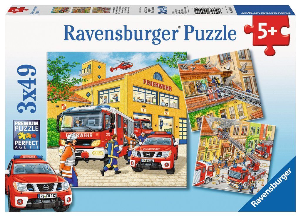 Ravensburger Puzzle 3 x 49 Teile Ravensburger Kinder Puzzle Feuerwehreinsat günstig online kaufen