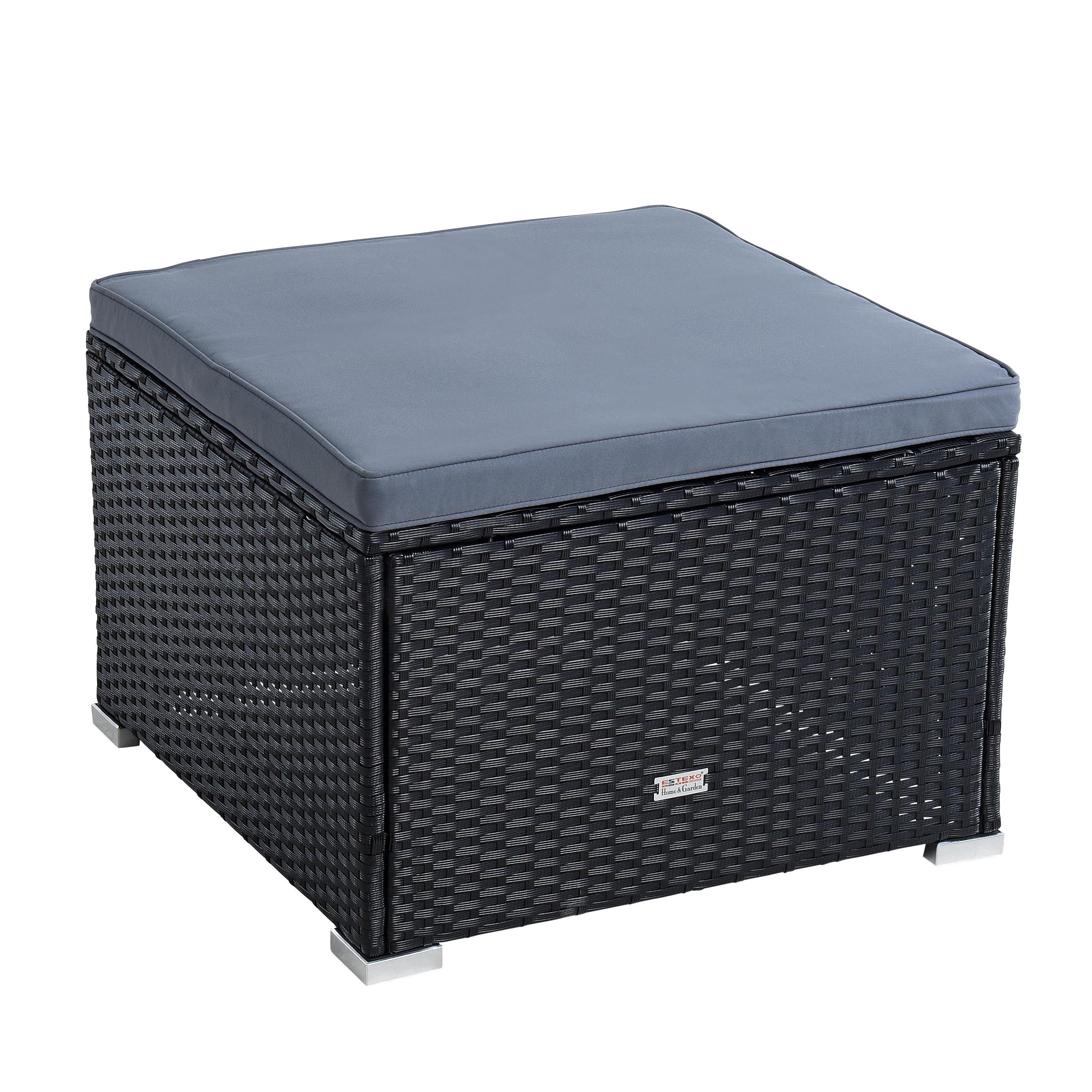 ESTEXO Gartenstuhl Rattanhocker Gartenhocker Hocker XXL Stuhl Polyrattan Sitzhocker Sch