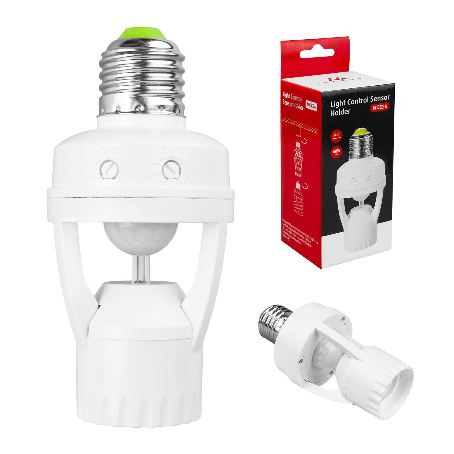 Maclean Lampenfassung MCE24 Lampenfassung E27 mit 360° Bewegungsmelder, (1-St), Automatischer Lichtschalter bis 60W, 6m Reichweite