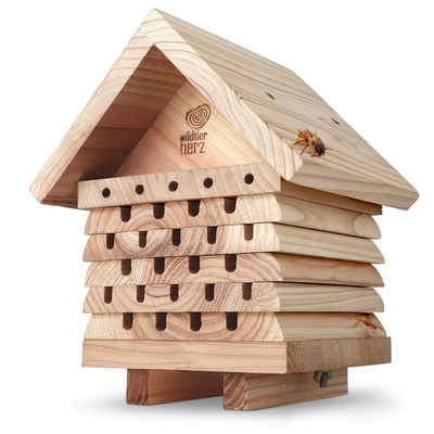 wildtier herz Insektenhotel Bienenhotel aus Massivholz, Nisthilfe für Wildbienen, Natur 21,5cm X 25,5cm X 19cm (Bxhxt) Holz