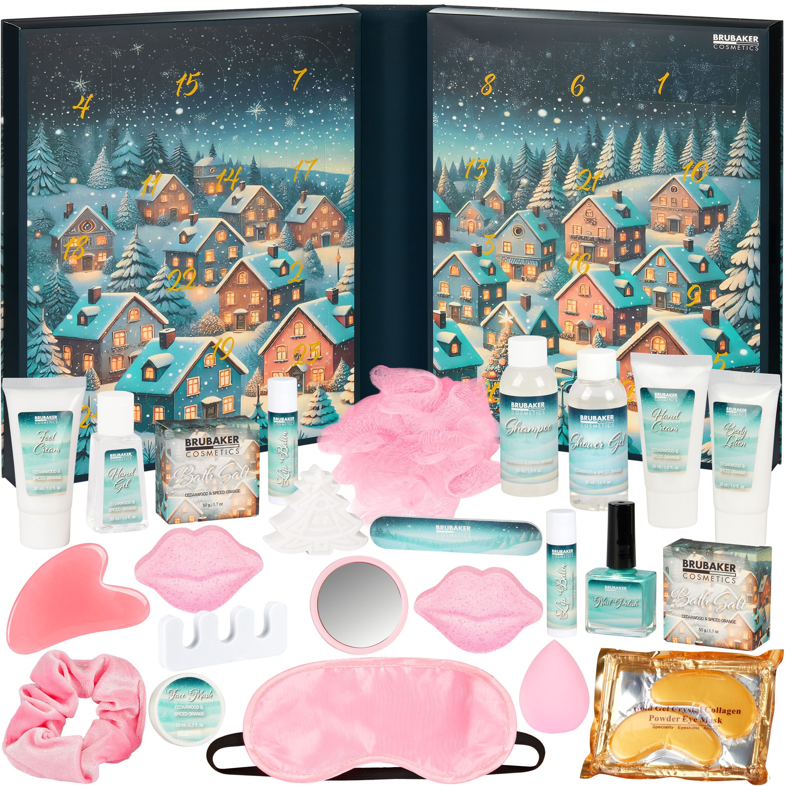 BRUBAKER Kosmetik-Adventskalender XXL Beauty Adventskalender 2026 - Weihnachtsdorf im Schnee (Großer Wellness Weihnachtskalender zum Aufklappen, 1-tlg), 24 Kosmetik Überraschungen - Kalender Weihnachten für Frauen