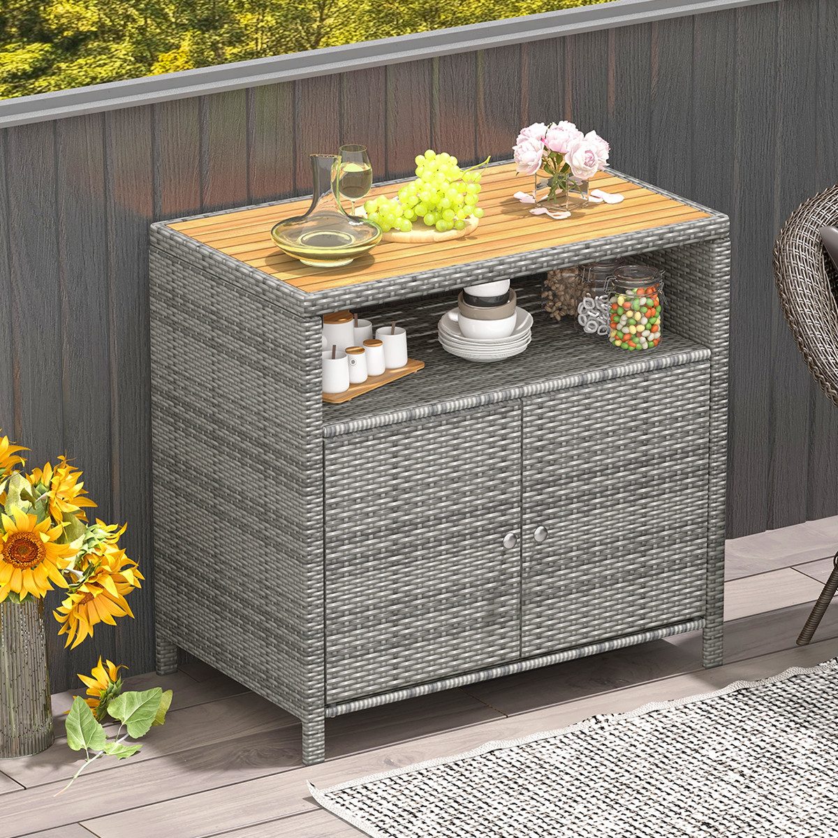 COSTWAY Garten-Geräteschrank, BxT: 90x53 cm, outdoor, Holz & Rattan, wetter günstig online kaufen