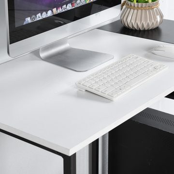 Powerwill Schreibtisch Computertisch mit Ablagefächern,120x60x74cm/100x48x74cm, schwarz+weiße (Bürotisch), Moderner und einfacher Stil, geeignet für Büro, Studium und Spiele