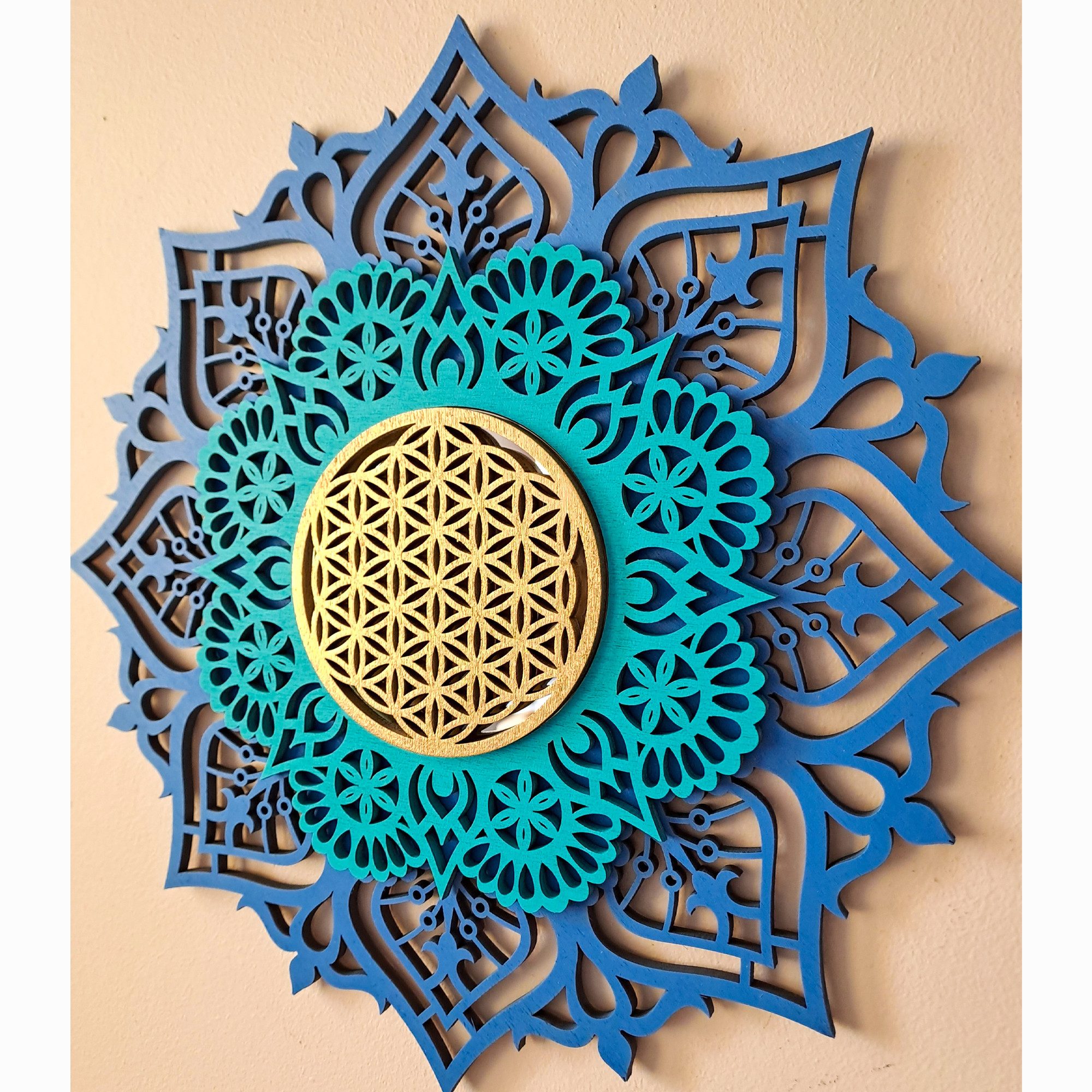 ORNAMENTI Wanddekoobjekt 3D MANDALA, Grosse moderne Wanddeko, Holzbild, 3 Schichten, Spiegel (moderne Deko Anhanger, Yoga Wandsculptur, stilvolle Wanddekoration, Wandpaneel, Ornament, geschnitz Wandrelief), Verzierung fur Zuhause, Wohnzimmer, Schlafzimmer, Wandkunst, 5 Größen