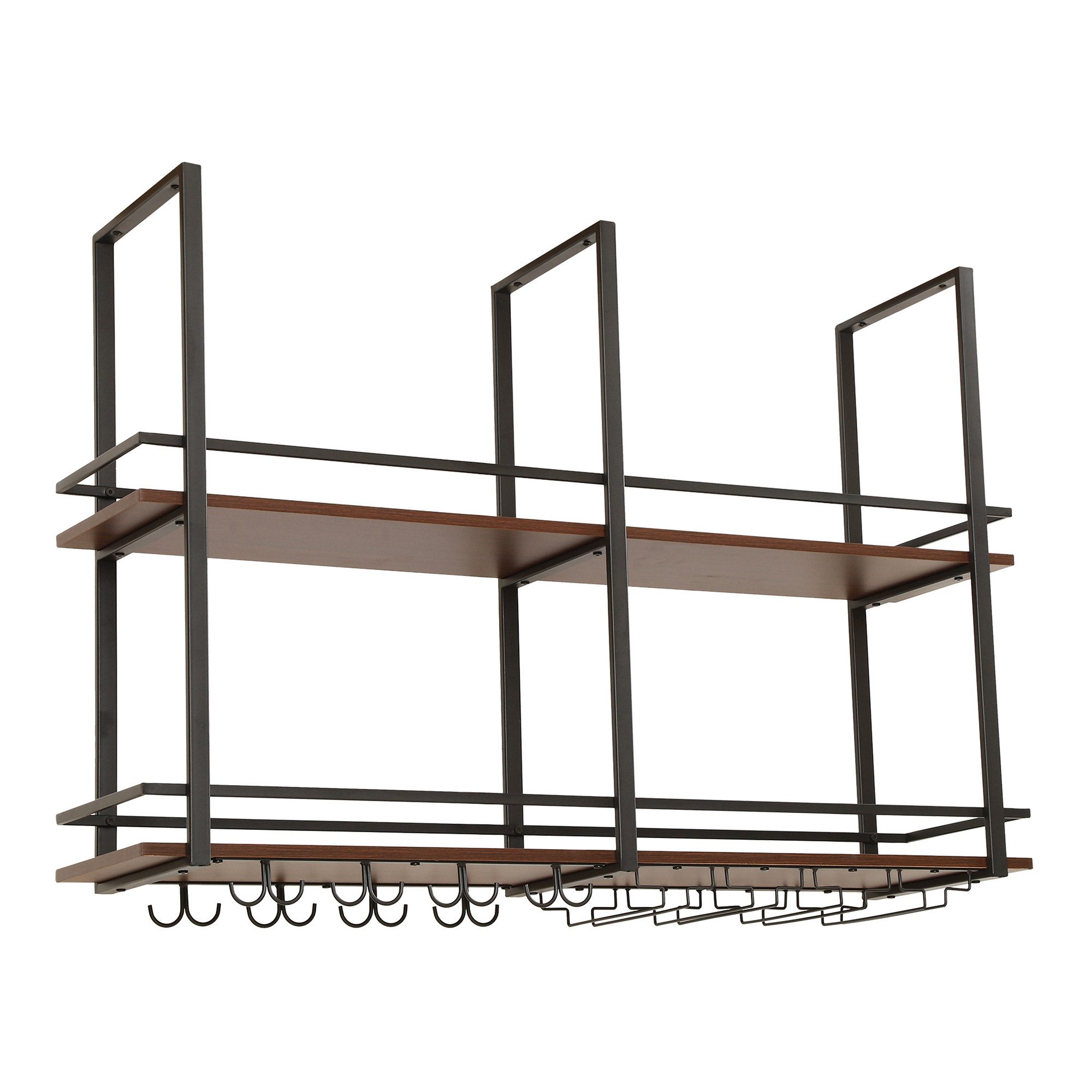 en.casa Weinregal, »Hubro« mit Glashalterung 120 x 30 x 85 cm Schwarz/Walnu günstig online kaufen