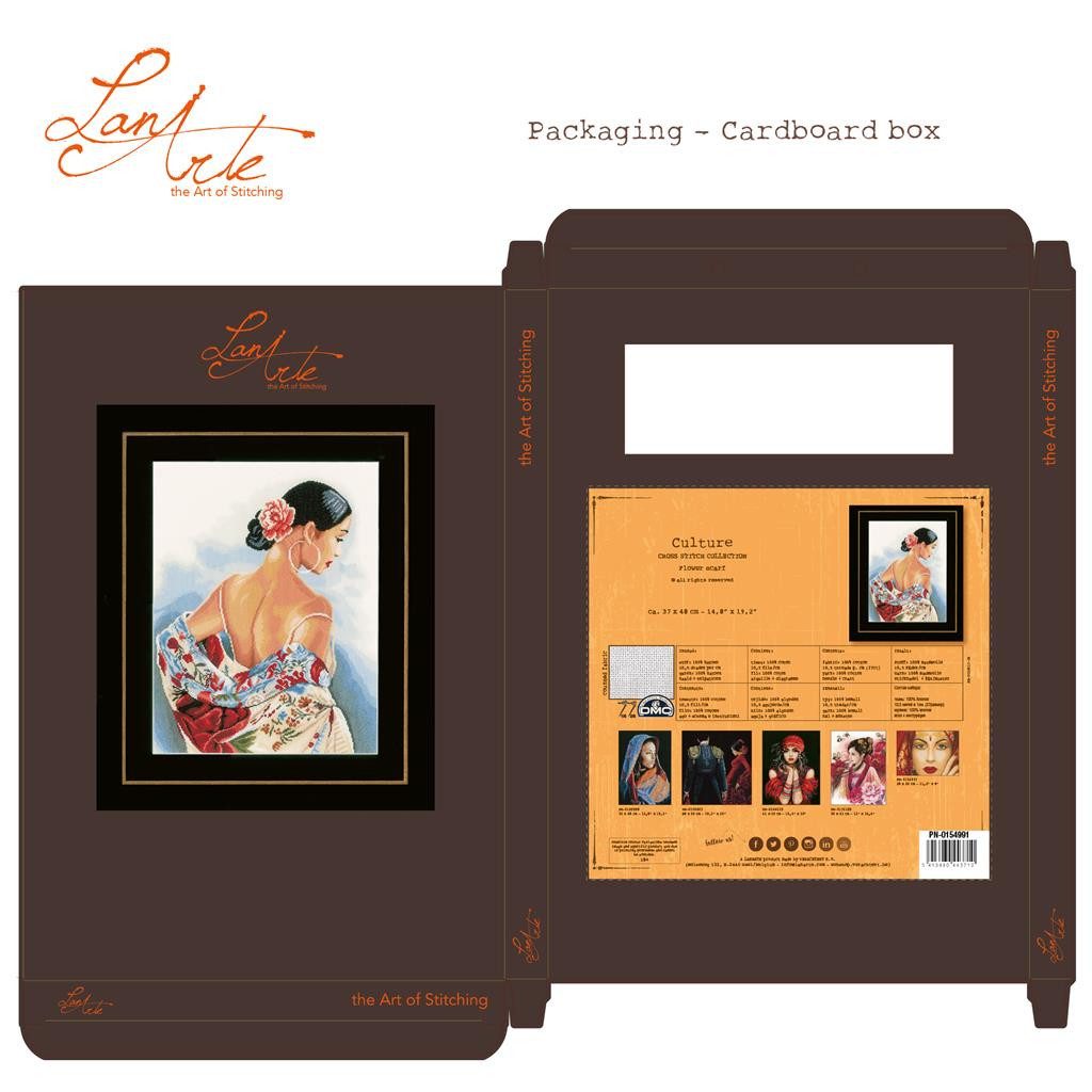 Lanarte Kreativset Lanarte PN-0154991 Frau mit Blumenschal Kreuzstichpackung, (Set, embroidery Kit), Made in Europe
