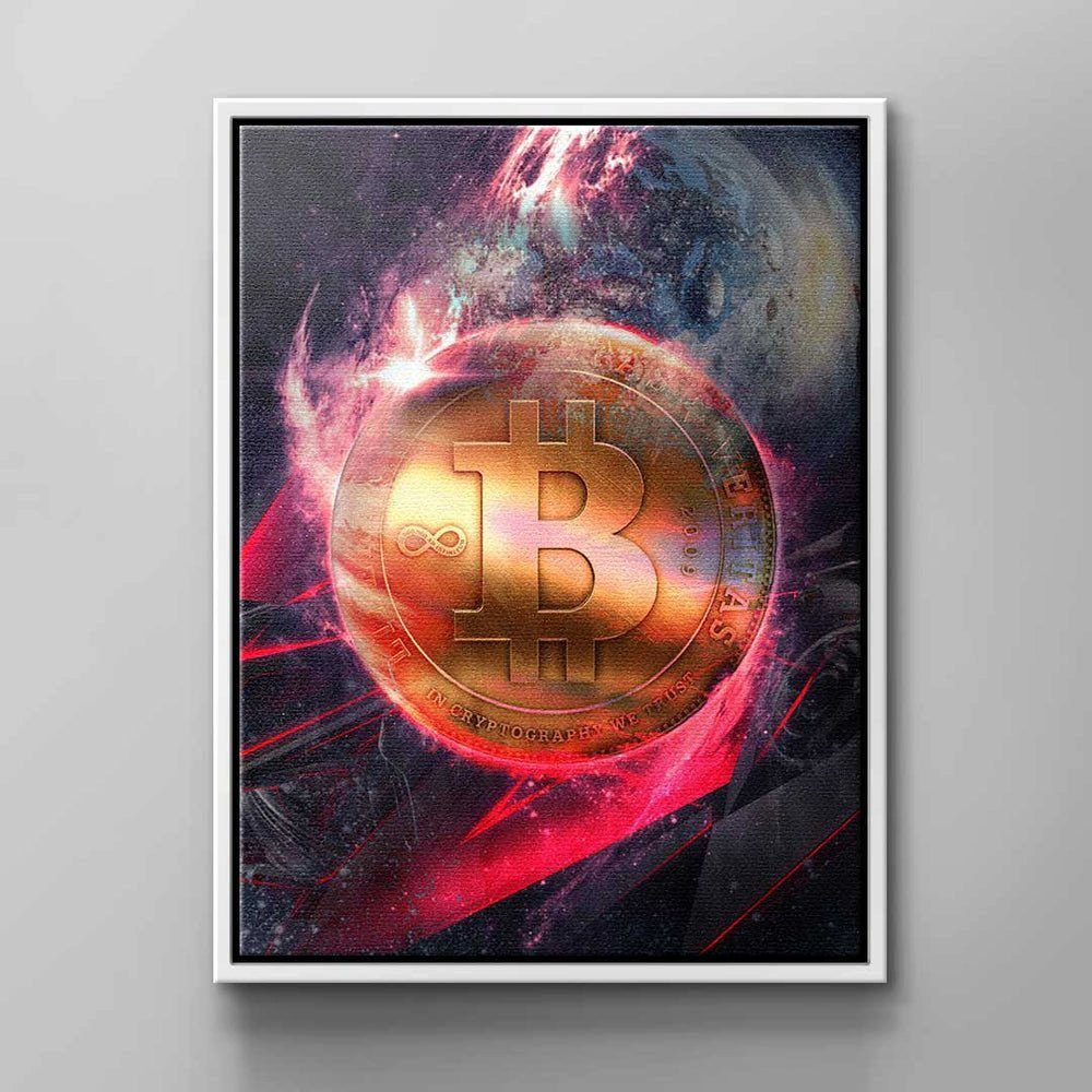 Balde, bitcoin Bitcoin Rahmen Balde Leinwandbild ohne Bitcoin DOTCOMCANVAS® space pink gold kryptowährung astronut schwarz