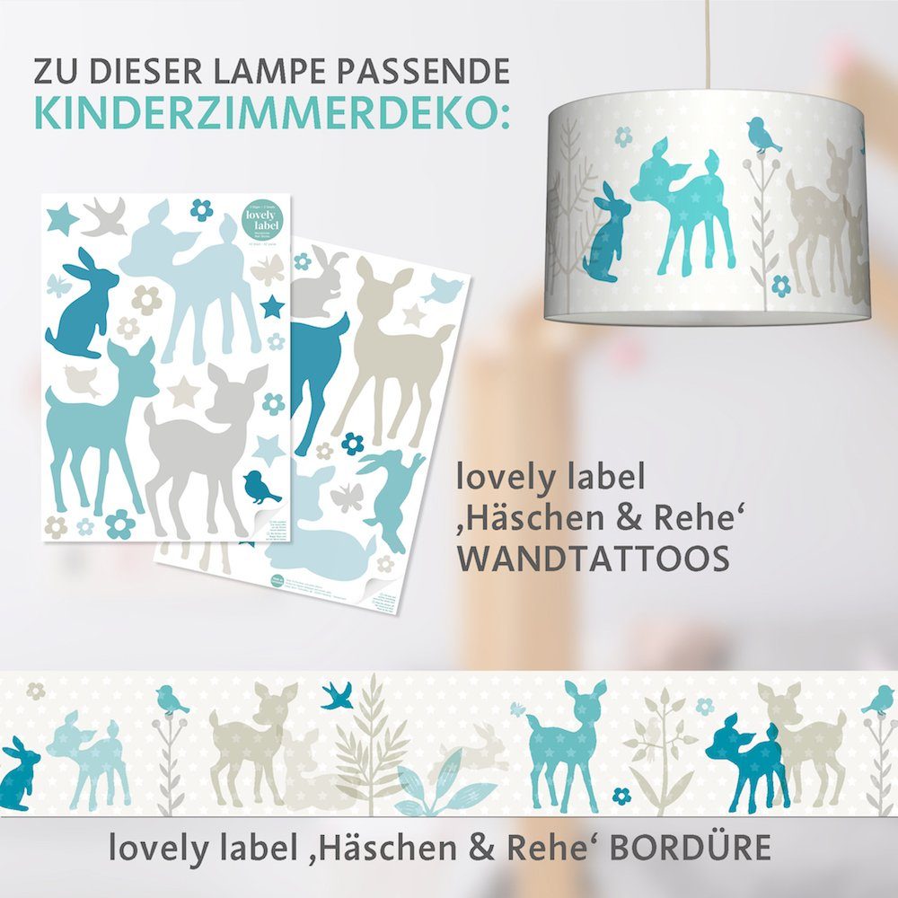 lovely label Pendelleuchte Kinderzimmer Plug & LED türkis/grau/beige & - Rehe wechselbar Shine, Häschen Lampe Baby