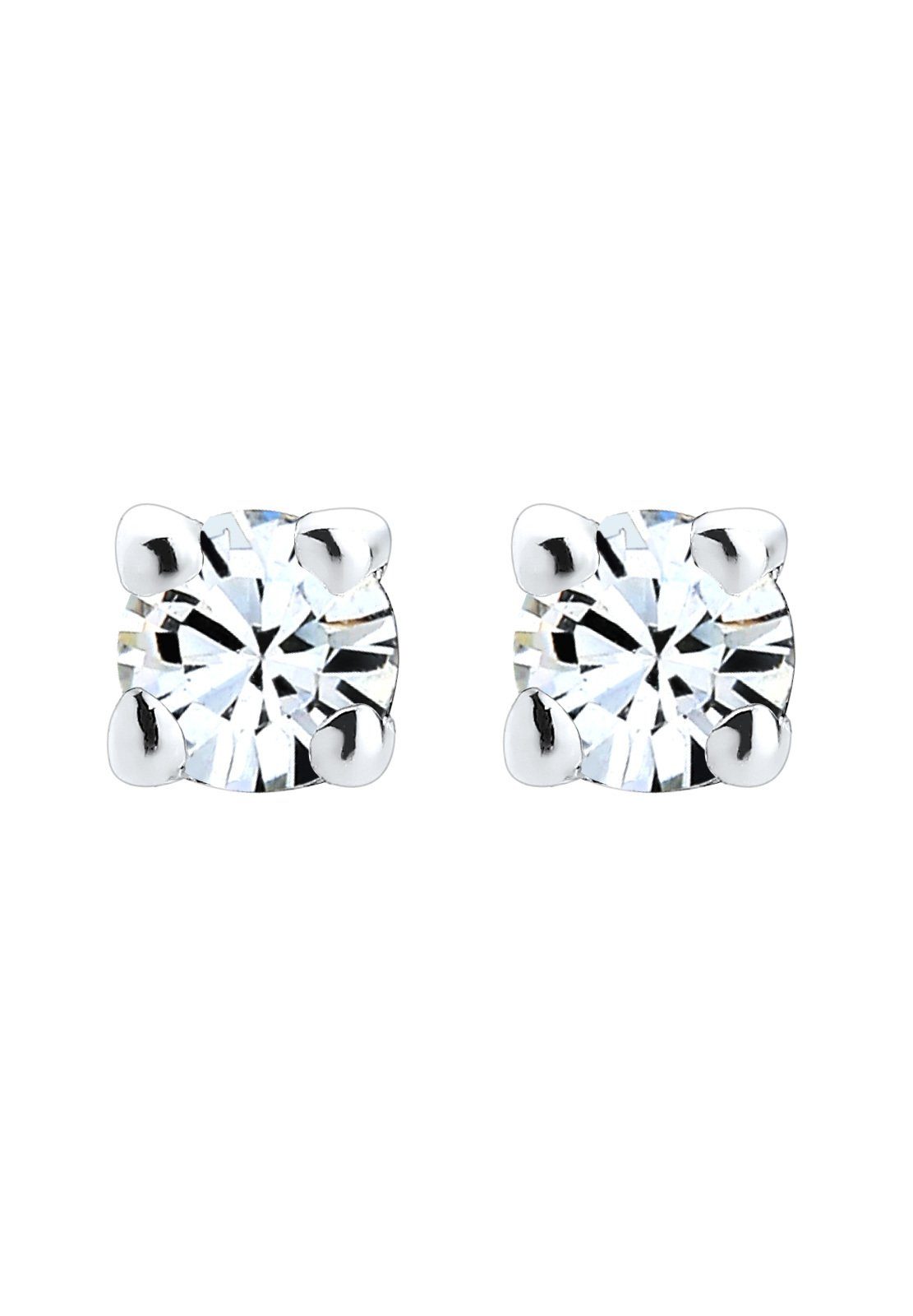 Weiß Ohrstecker Elli Basic Paar 925 Funkelnd Kristalle Silber