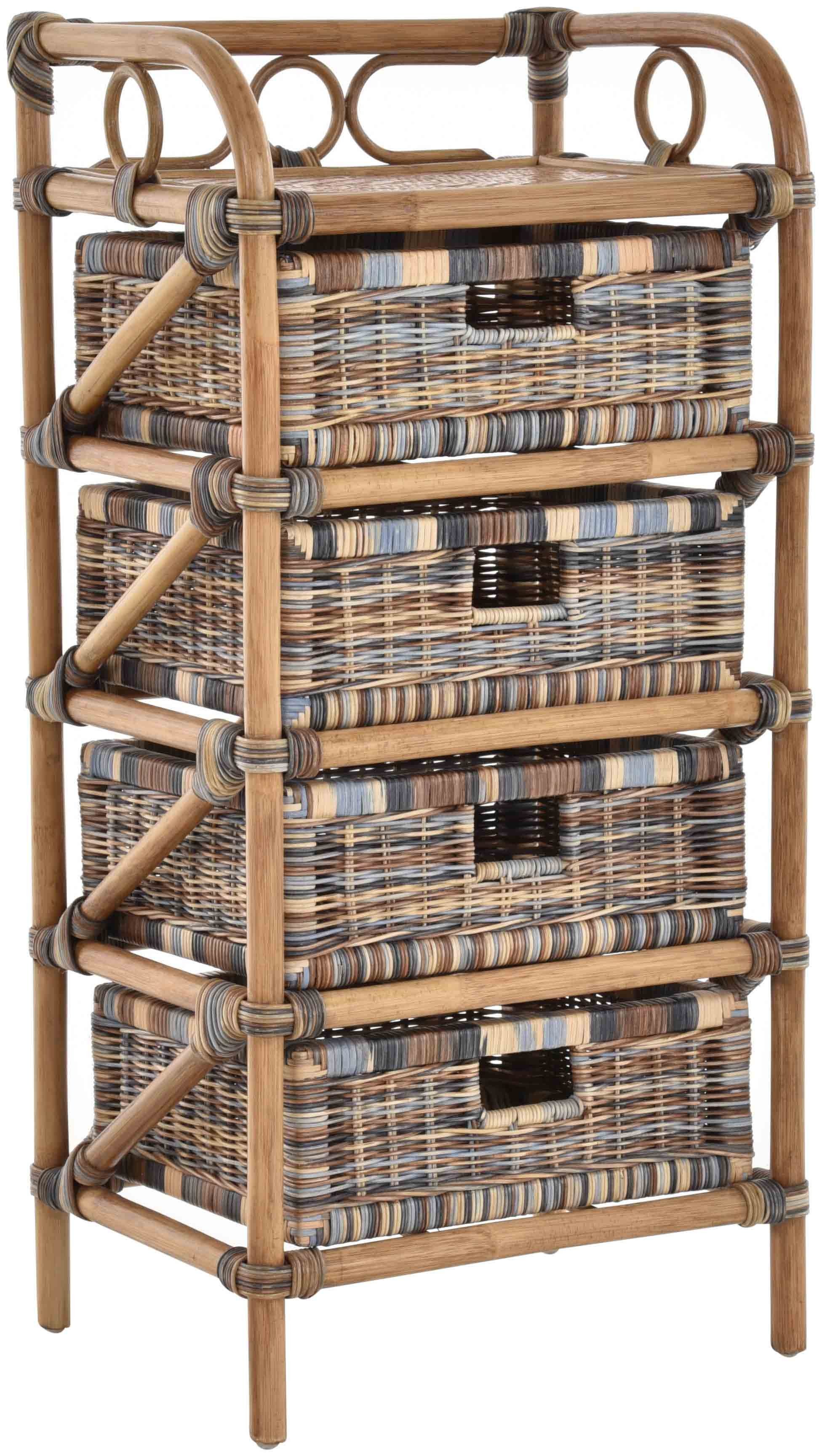 Krines Home Badregal Rattan Standregal Kommode Rattan Korb Regal Badregal mit 4 Schubladen, Handgearbeitet Mehrfarbig