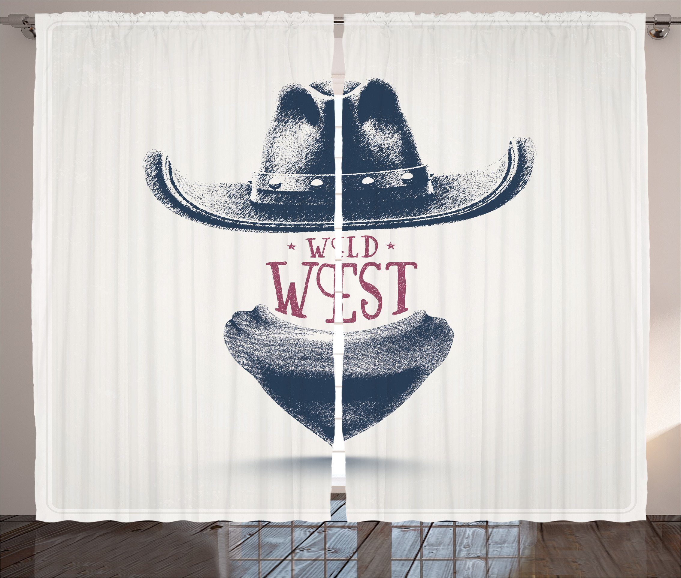 Gardine Schlafzimmer Kräuselband Vorhang mit Schlaufen und Haken, Abakuhaus, Americana Wild West Cowboy-Hut