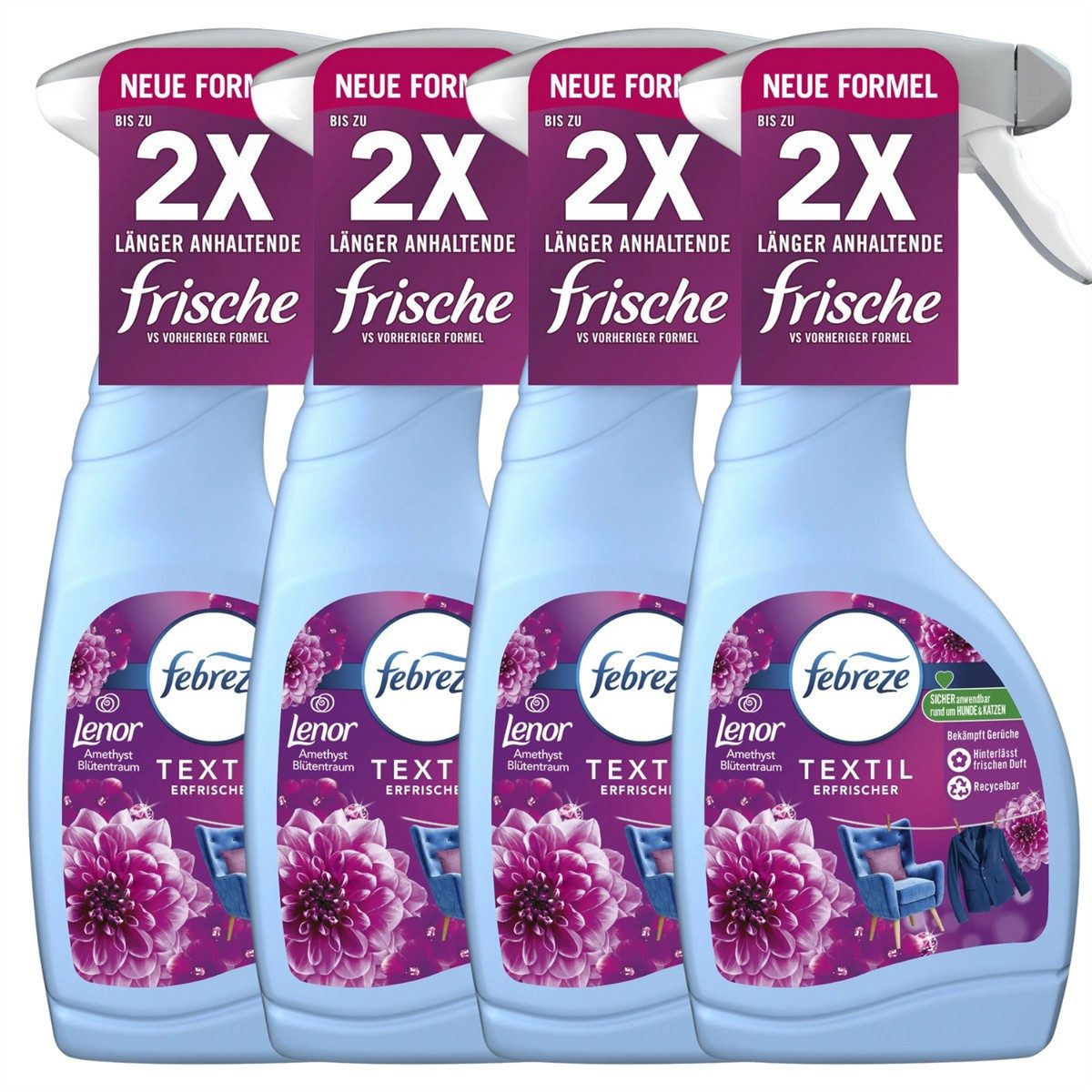 Febreze Wäscheparfüm 4x Febreze Textilerfrischer Lenor Amethyst Blütentraum je 500ml