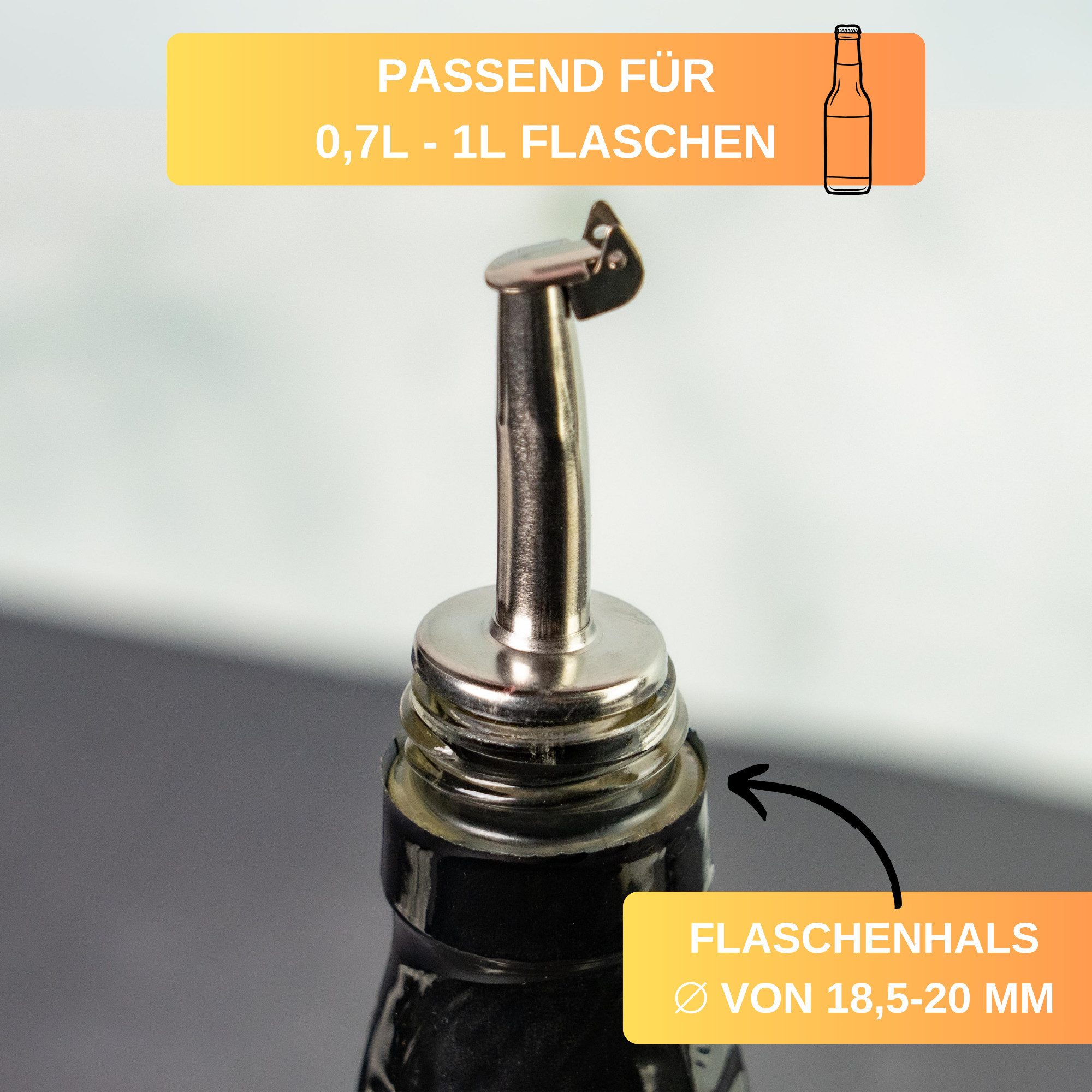 Thiru Flaschenausgießer 2er Set mit Metallkläppchen für 0,7 - 1 l Flaschen, 2-St. – Bild 3 von 5