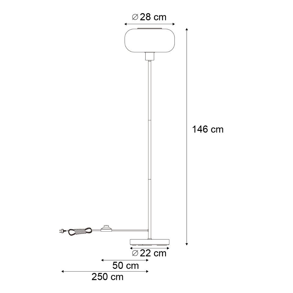 Qazqa Stehlampe Bizle, ohne Leuchtmittel, Extra-Warmweiß, QAZQA Stehlampe, e27, Schwarz, Glas, Retro