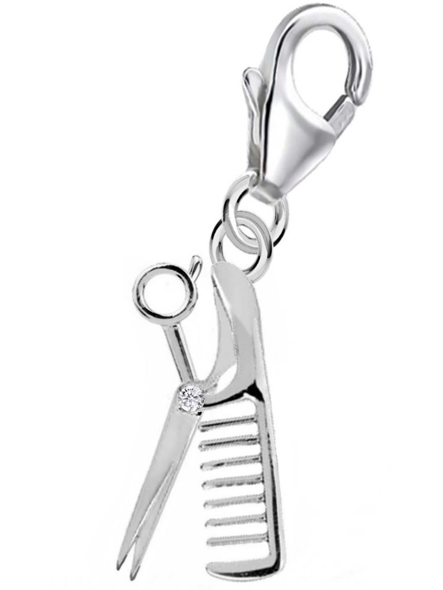 Goldene Hufeisen Charm Kristall Schere mit Kamm Kristall Charm Anhänger für Bettelarmband 925 Silber (1 Stück, inkl. Etui), 925 Sterlingsilber