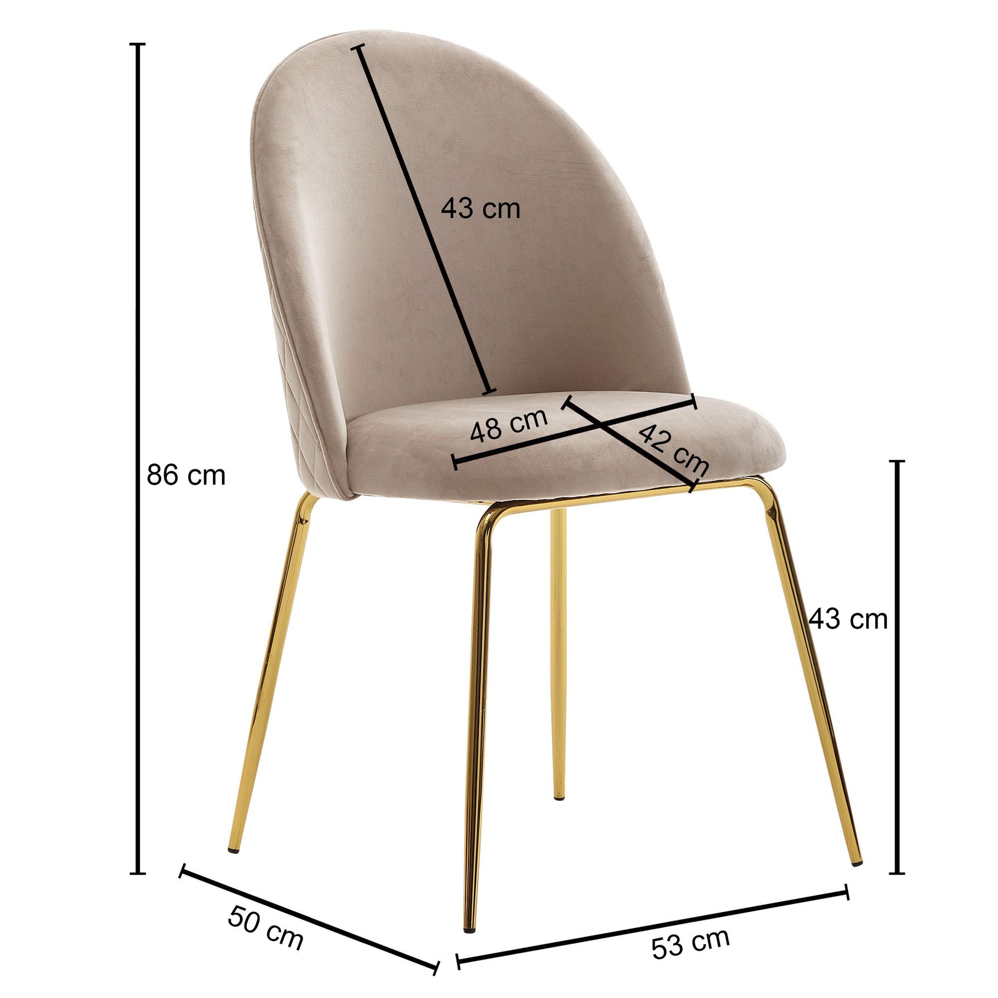 Wohnling Esszimmerstuhl 2er Set Beige Samt Küchenstuhl Schalenstuhl Polsterstuh (2er Set Samt Beige Gepolstert mit Metallbeine), Küchenstuhl Skandinavisch, Schalenstuhl Modern