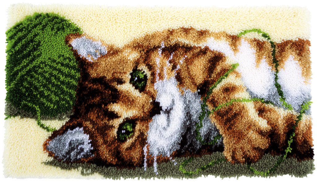 Vervaco Kreativset Vervaco, Knüpfteppichpackung verspielte Katze, (Set, Vervaco embroidery Kit), Made in Europe
