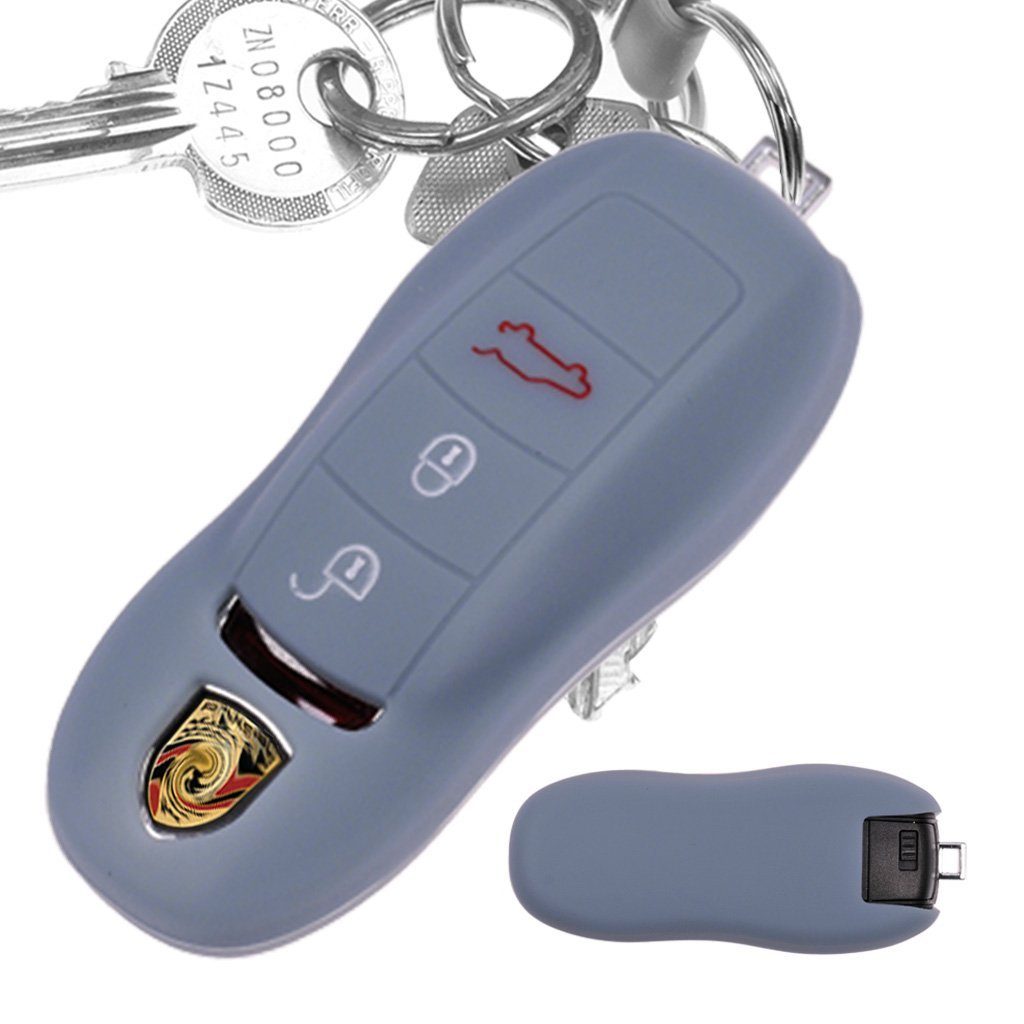 Porsche Schlüsseltasche KEYLESS 991 3 für Dunkelgrau, Tasten 911 Softcase Silikon mt-key 982 Autoschlüssel Schutzhülle Boxster 718 981 Macan Cayman