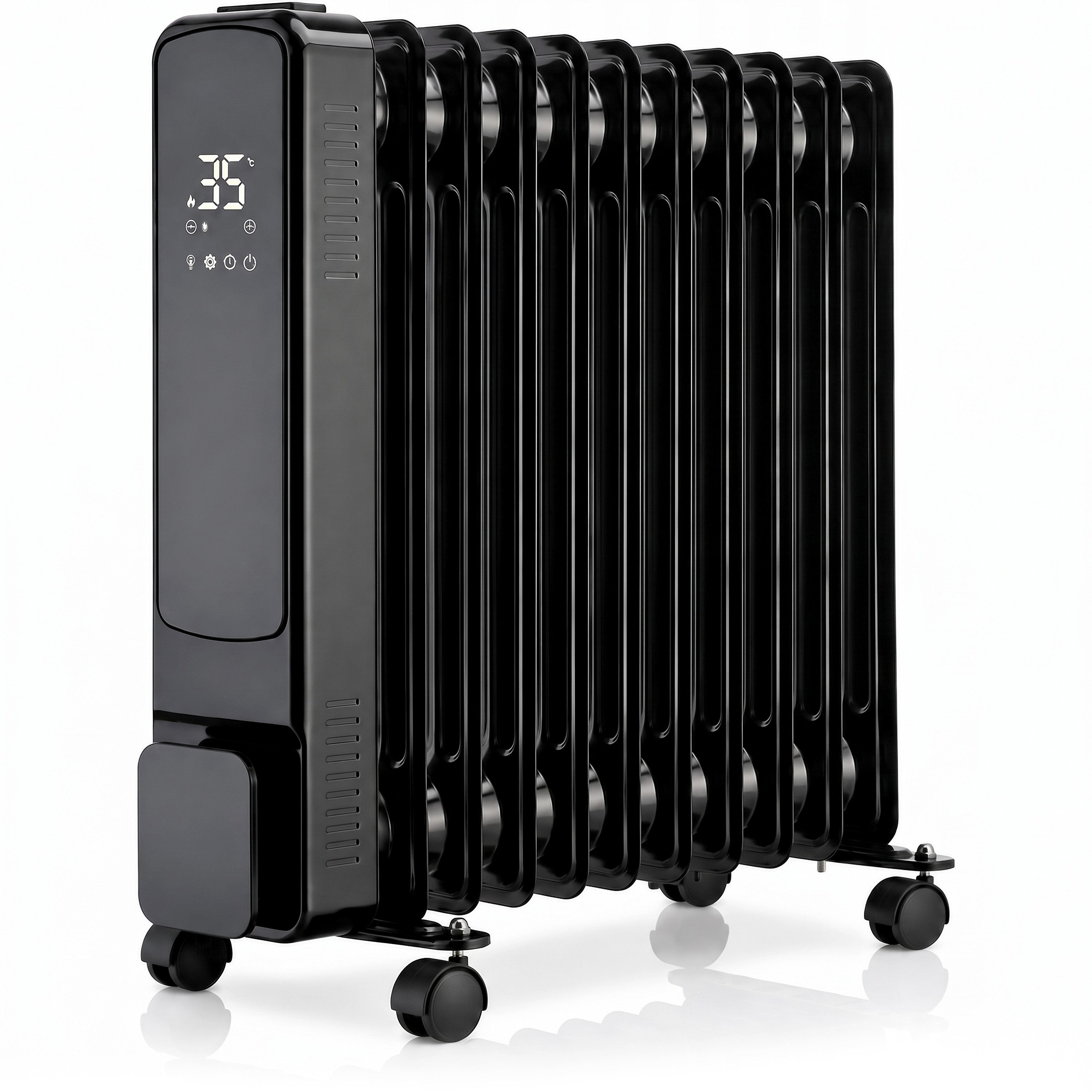 Brandson Ölradiator 11 Rippen, Thermostat 5-35 °C, 24h-Timer, Fernbedienung, Rollen, 2500 W, ECO-Modus 1000 W, Frostschutz, Kippschutz, Kindersicherung