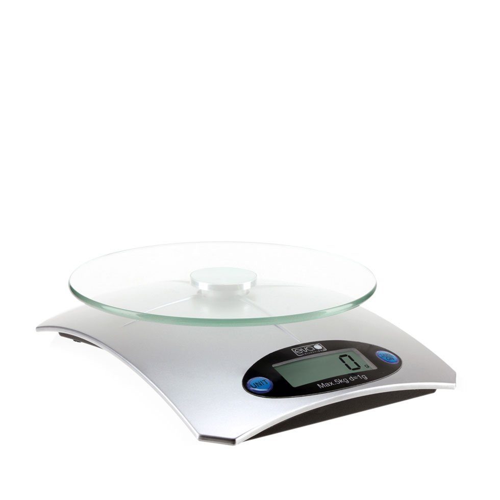 Eva Solo Küchenwaage Küchenwaage digital mit Glasplatte 033344 Knopfbatterien 5 kg