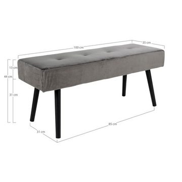 House Nordic Bücherregal Skiby Bench – Bank aus Samt, grau mit schwarzen Beinen, HN1213, 100...