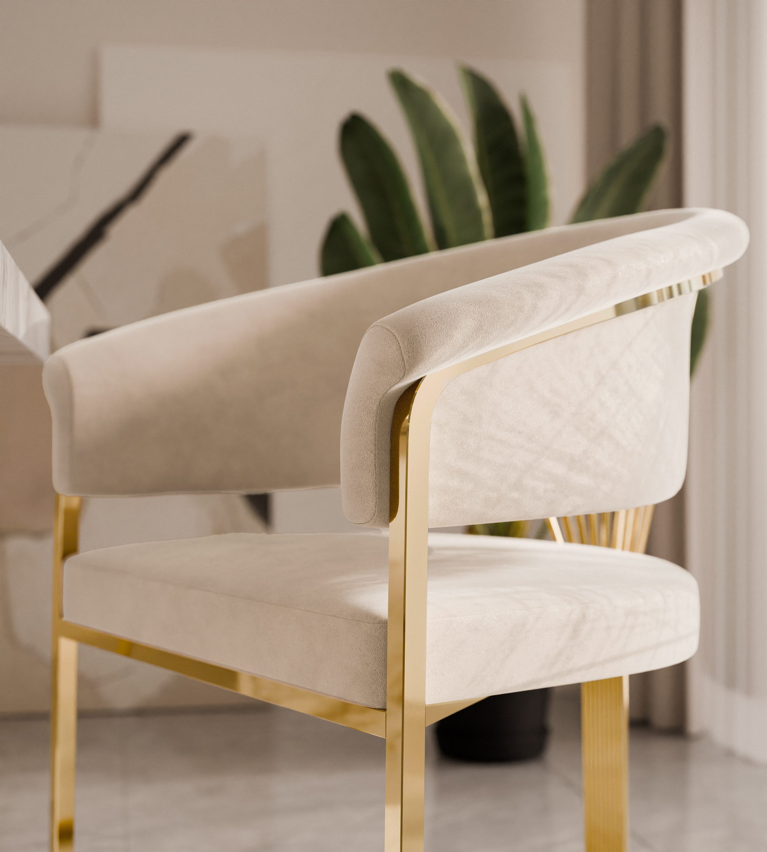 Lookway Polsterstuhl MOUNIR BEIGE mit einem goldfarbenen, verchromten Gestell