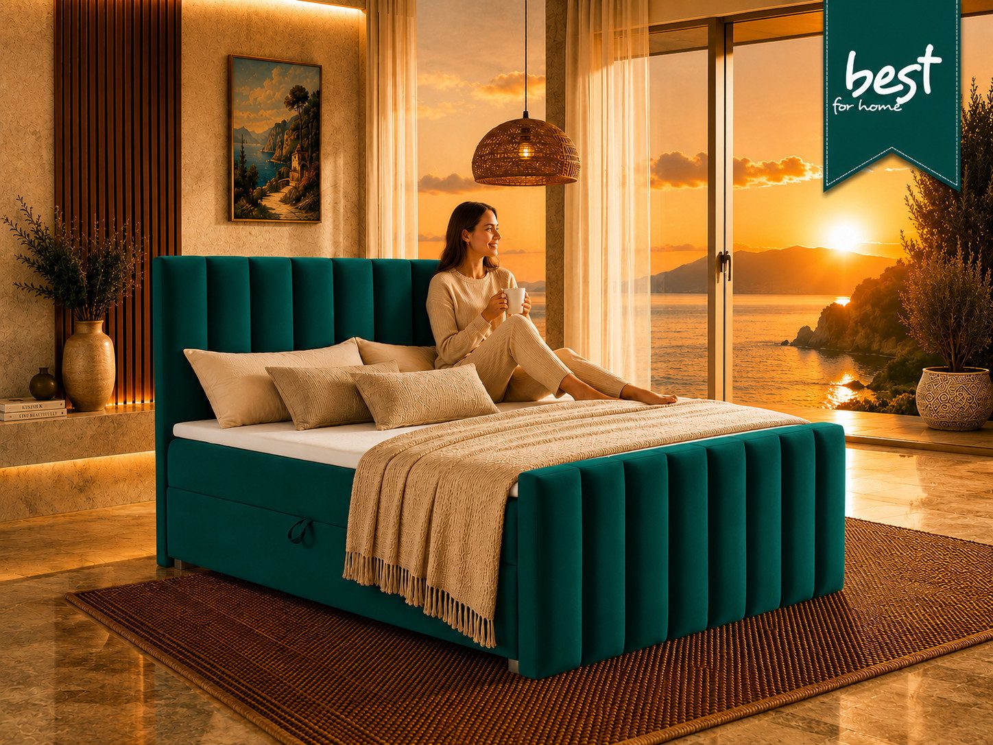 Best for Home Boxspringbett Trinity K10 mit Stauraum, Bonellmatratze & Komfort-Topper T30 (Boxspringbett-Set, 1-St., 140x200 160x200 180x200 200x200 cm), Ergonomischer Schlafkomfort, praktischer Stauraum