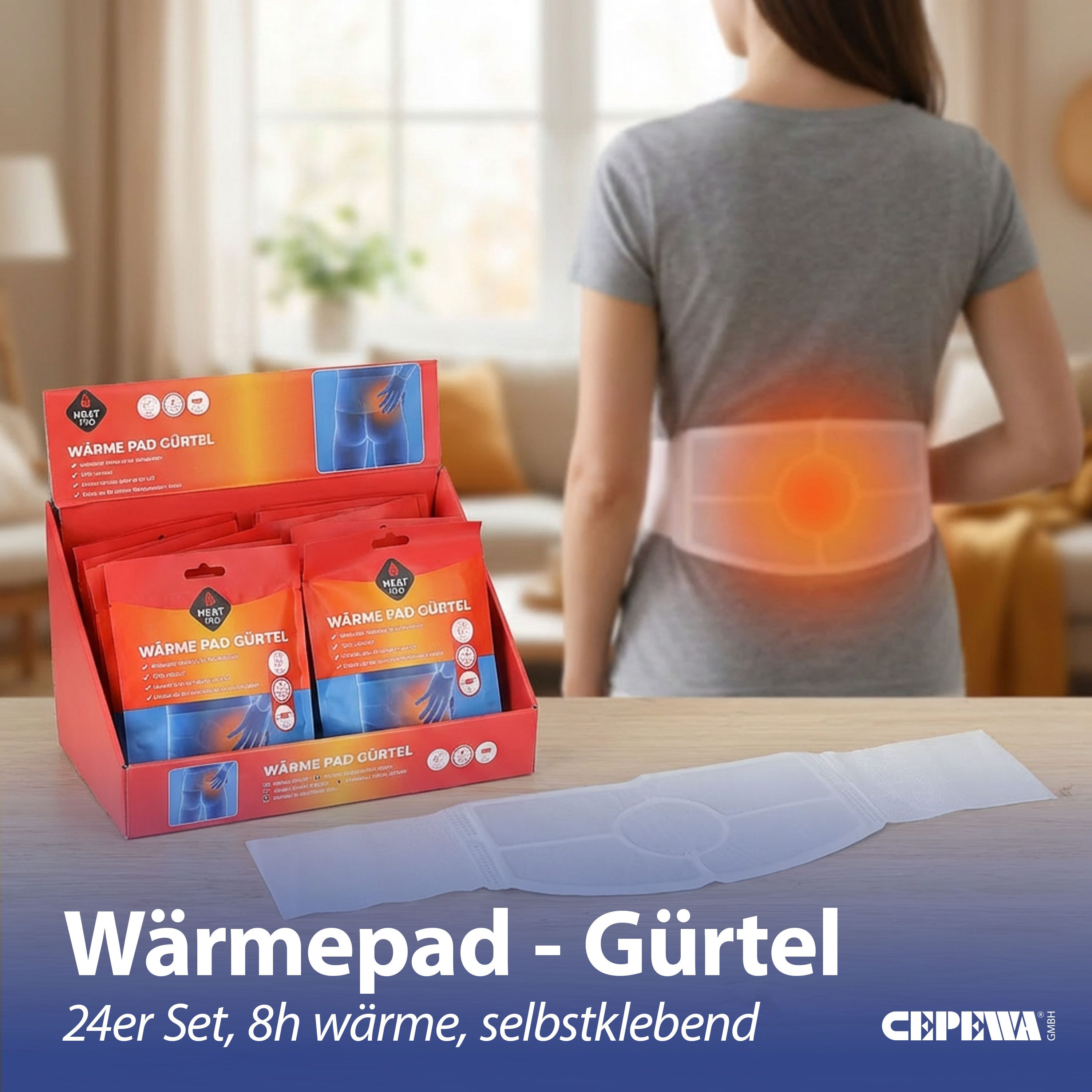 CEPEWA Thermo-Gurt Wärmepad Gürtel 24er Display Polyester Aktivkohle Eisenpulver 8h Wärme