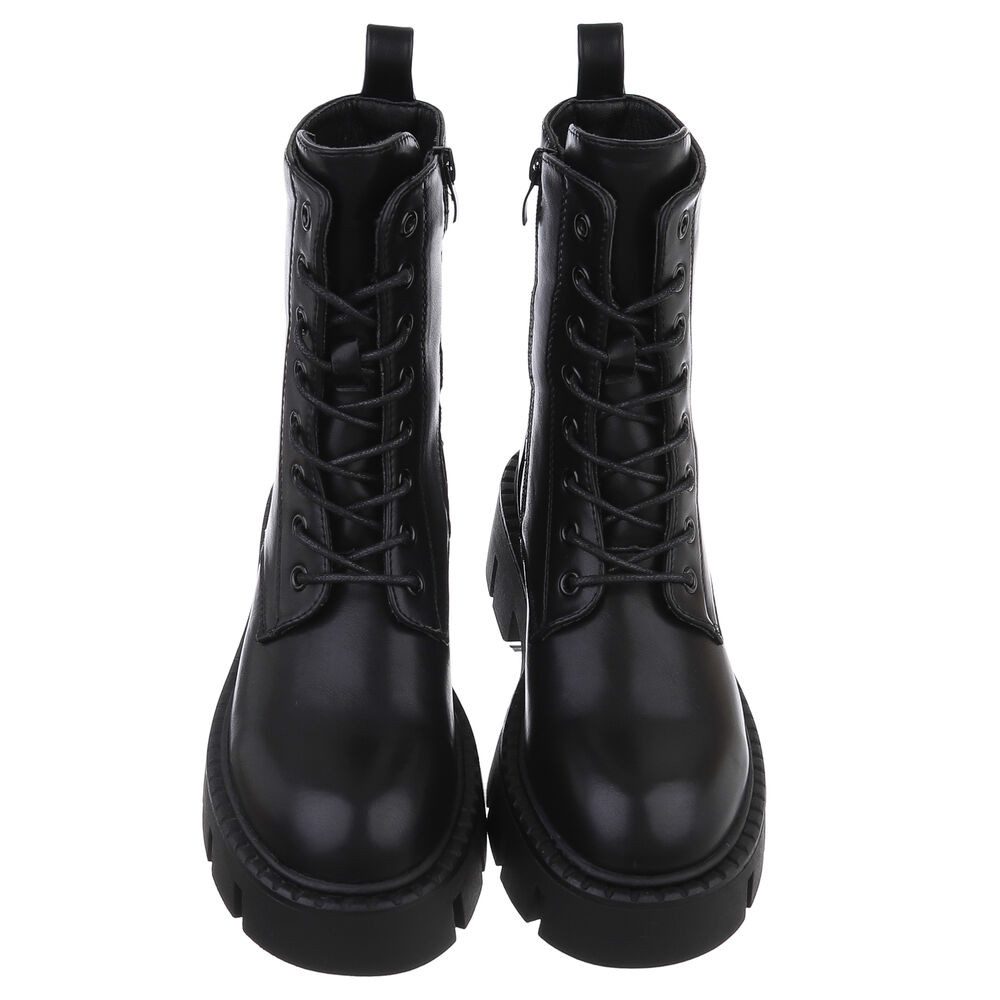 Ital-Design Damen Schnürschuhe Freizeit Schnürstiefelette (90110135) Blockabsatz Stiefeletten in Schwarz – Bild 4 von 5