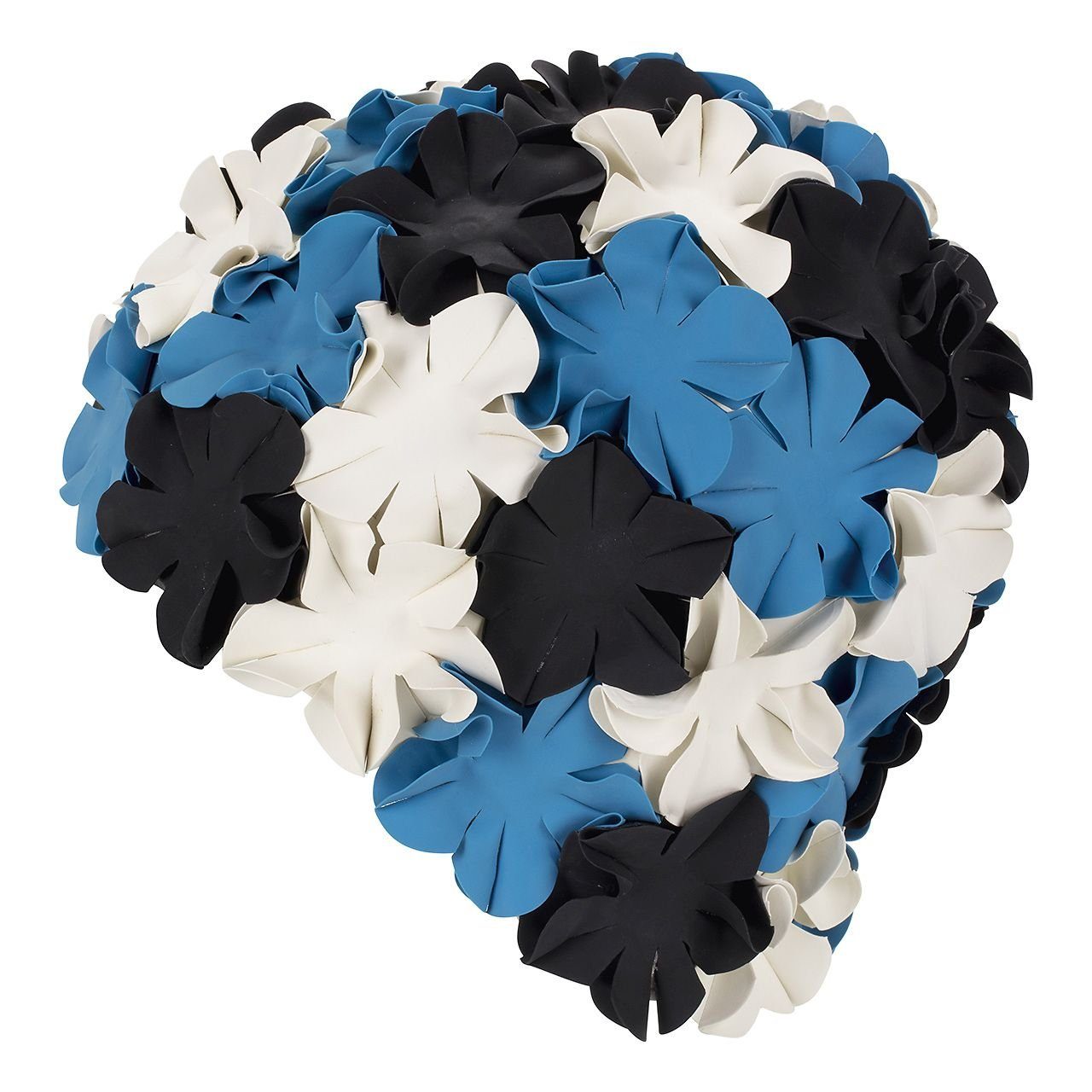 Fashy Badekappe Fashy - Blüten Badehkappe Weiß Blau Black 3191-50 Gummi Badehaube