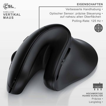 CSL ergonomische Maus (Bluetooth, Funk, optische kabellose Vertikal Maus - 2,4 Ghz & Bluetooth Armschonend - 600 bis 1400 dpi)
