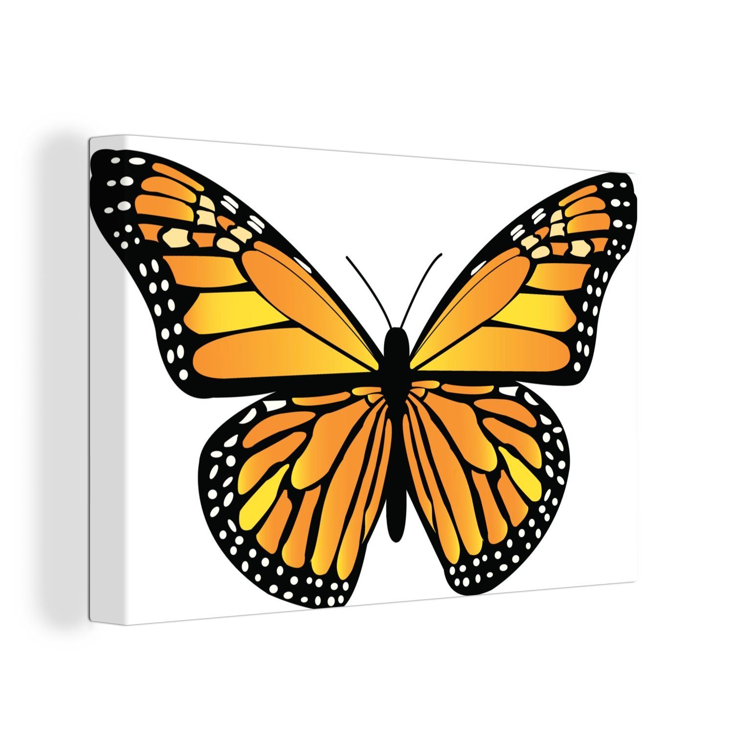 OneMillionCanvasses® Leinwandbild Eine Illustration eines gelb-orangen Schmetterlings, (1 St), Wandbild Leinwandbilder, Aufhängefertig, Wanddeko, 30x20 cm