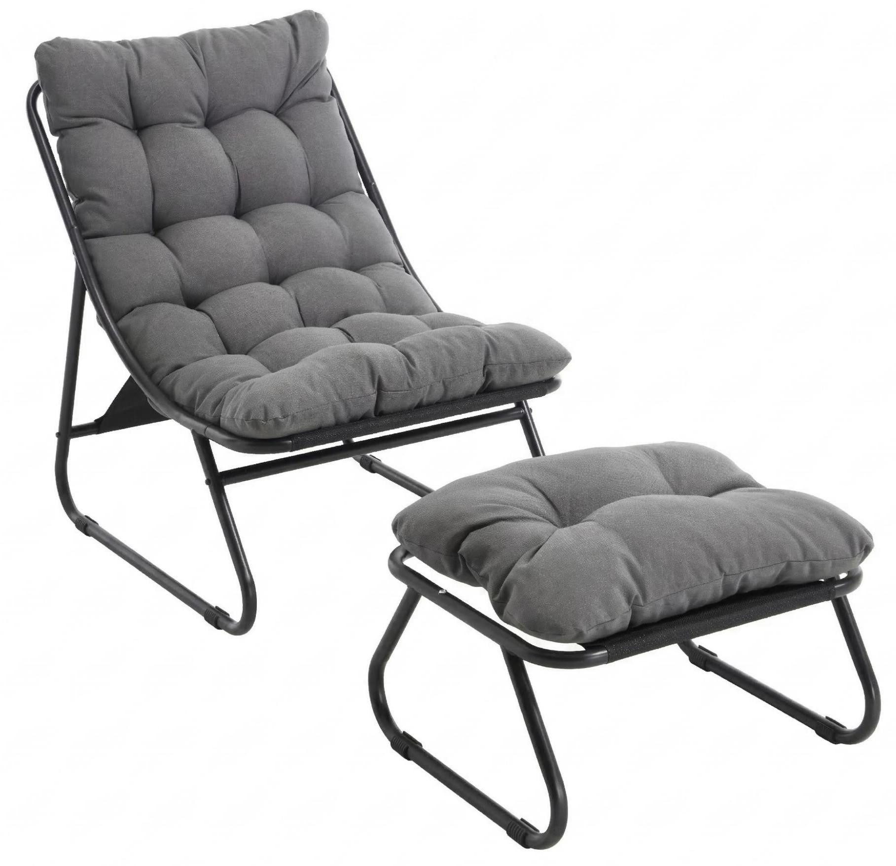 LVHOM Loungesessel mit Hocker, wasserdichtem Stahlrahmen, ergonomisch, für In-/Outdoor (Relaxsessel, bequeme Sitzfläche, Hocker als temporärer Sitz/Schuhwechselbank, rutschfestes Design, rostfreier Metallrahmen, Tragfähigkeit 130 kg), für Garten, Balkon, Wohnzimmer, Schlafzimmer, Arbeitszimmer, Innenhöfe