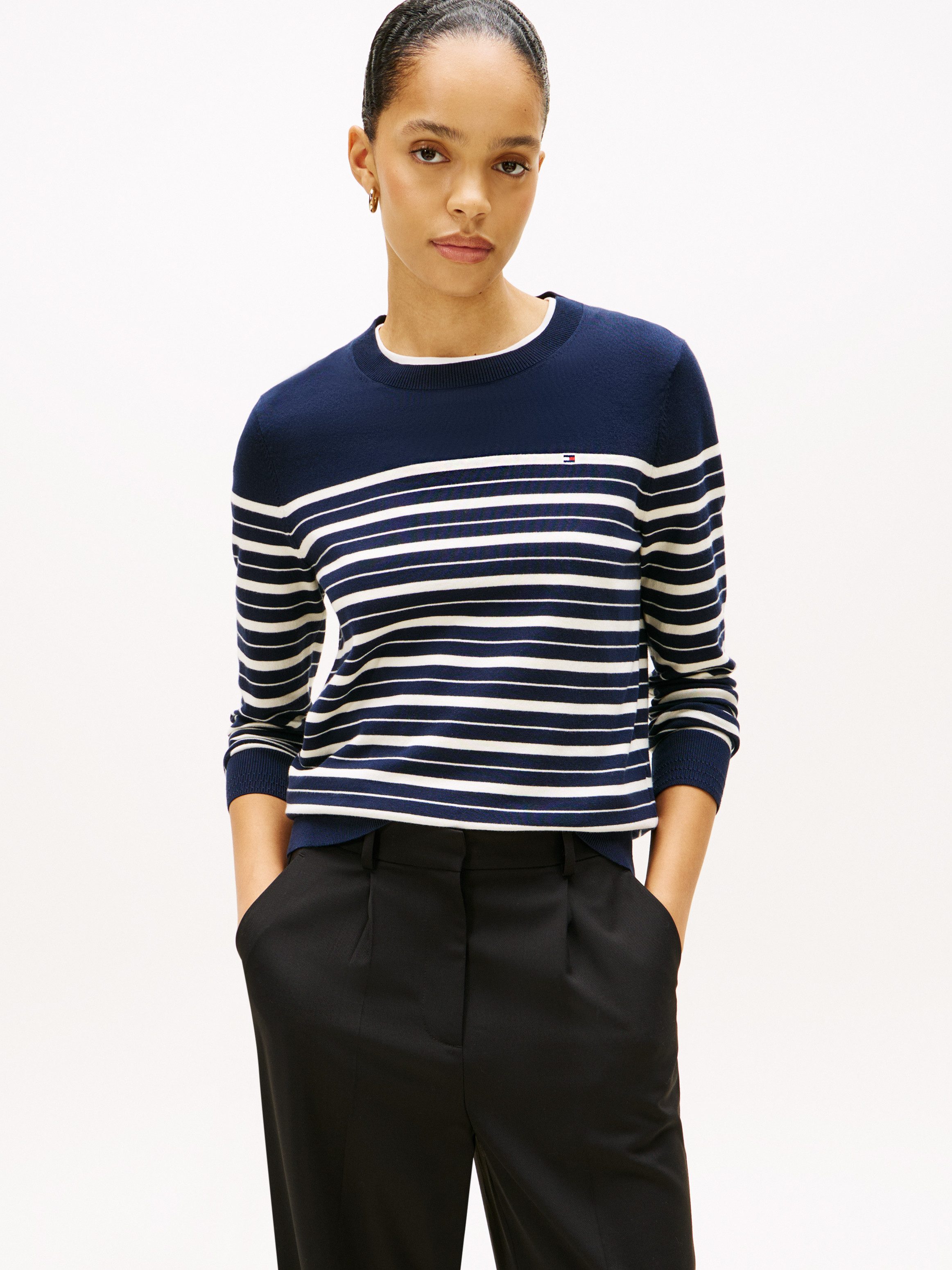 Tommy Hilfiger Rundhalspullover CO JERSEY STITCH LS C-NK SWT mit Logosticke günstig online kaufen