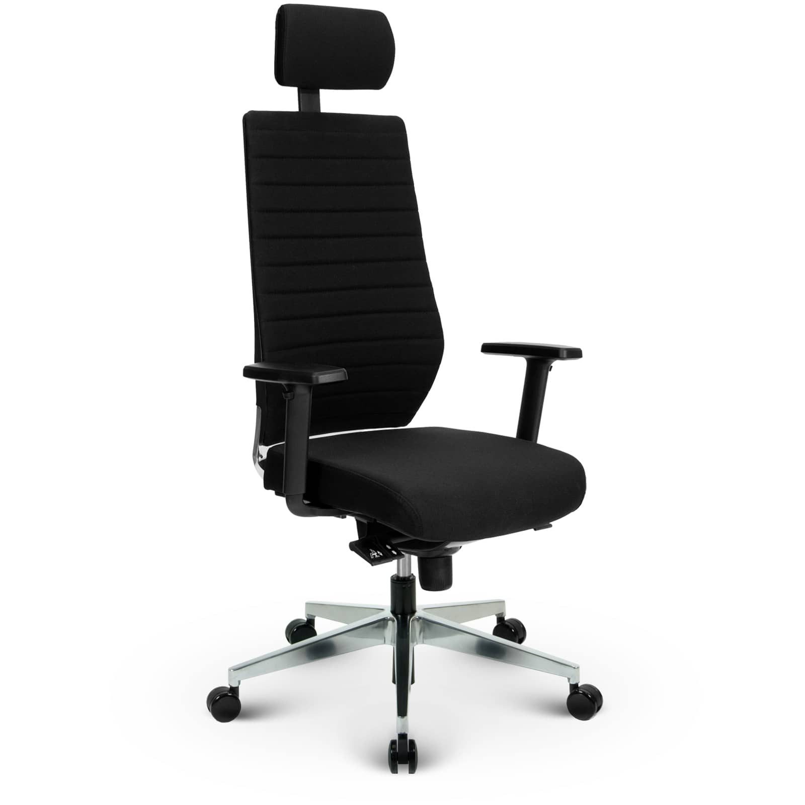 Versee Chefsessel Bürostuhl V1301 Stoff Schwarz – ergonomisch, bis 150 kg belastbar (Moderner Drehstuhl für Arbeitszimmer), mit Lendenstütze, höhenverstellbar, gepolstert, Synchronmechanik